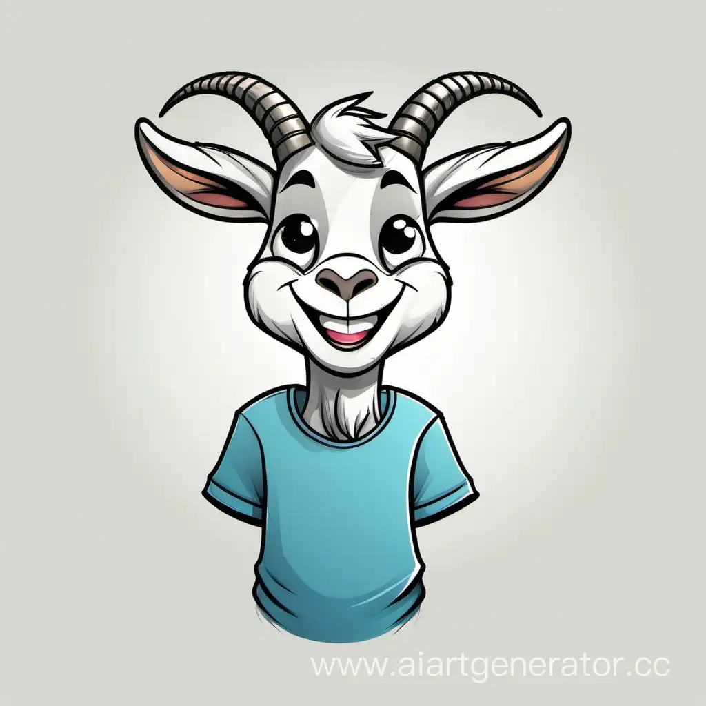 Нарисуй улыбающегося счастливого мультяшного козла в футболке