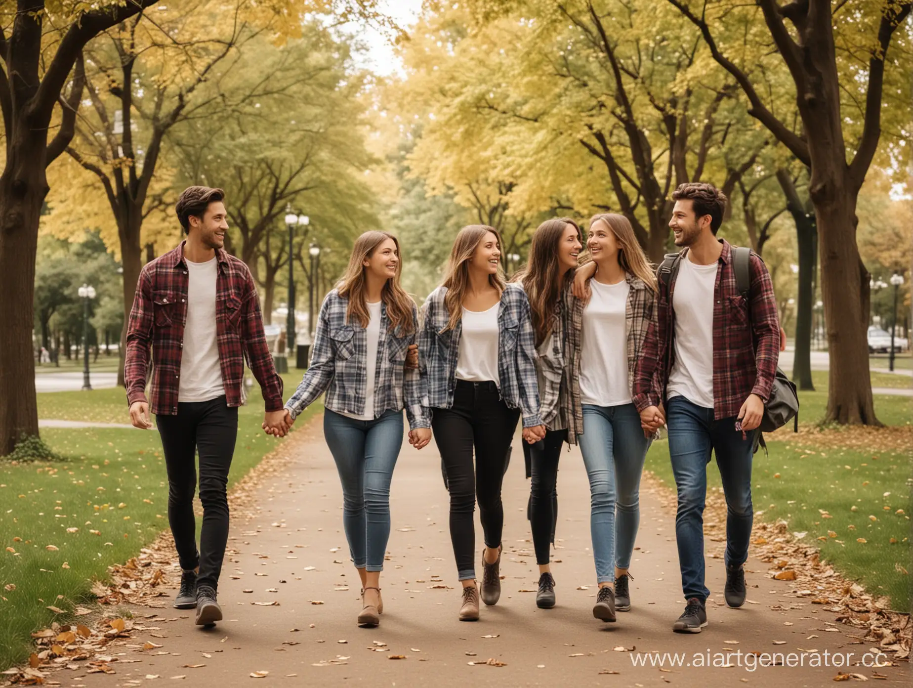 Group-of-Friends-Enjoying-a-Leisurely-Stroll-in-the-Vibrant-Park