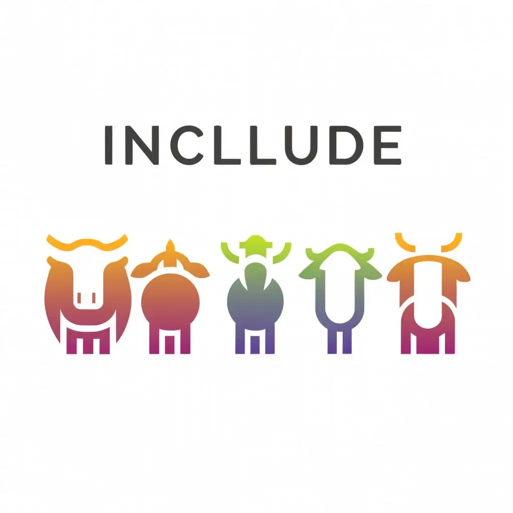 a logo design,with the text "INCLUDE", main symbol:Cow, goat, sheep, pig, chicken,Minimalistic,be used in Nonprofit industry,clear background