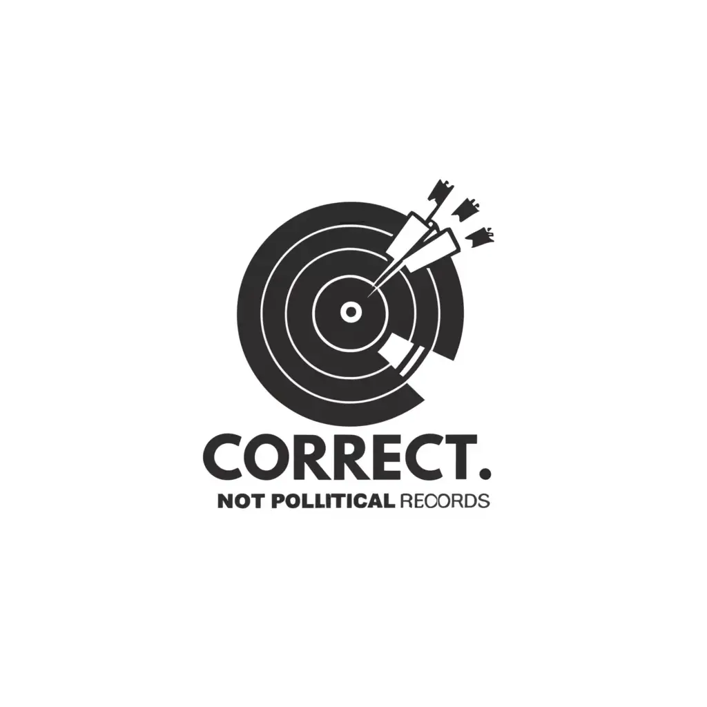 a logo design,with the text "Correct, Not Political Records", main symbol:vinyl,Minimalistic,be used in Events industry,clear background