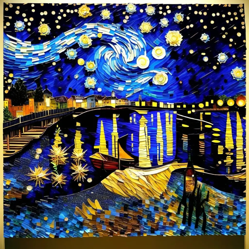 Upcycled Starry Night Van Goghs Masterpiece Reimagined with PC Boards and Recycled Plastics