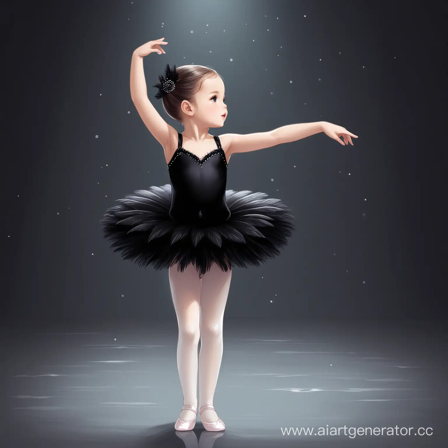 Меленькая девочка танцующая партию черного лебедя 