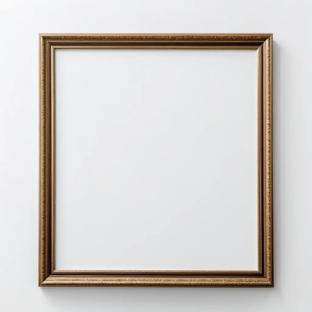 a large picture frame with blank canvas, with white wall background, zoom in on picture frame
