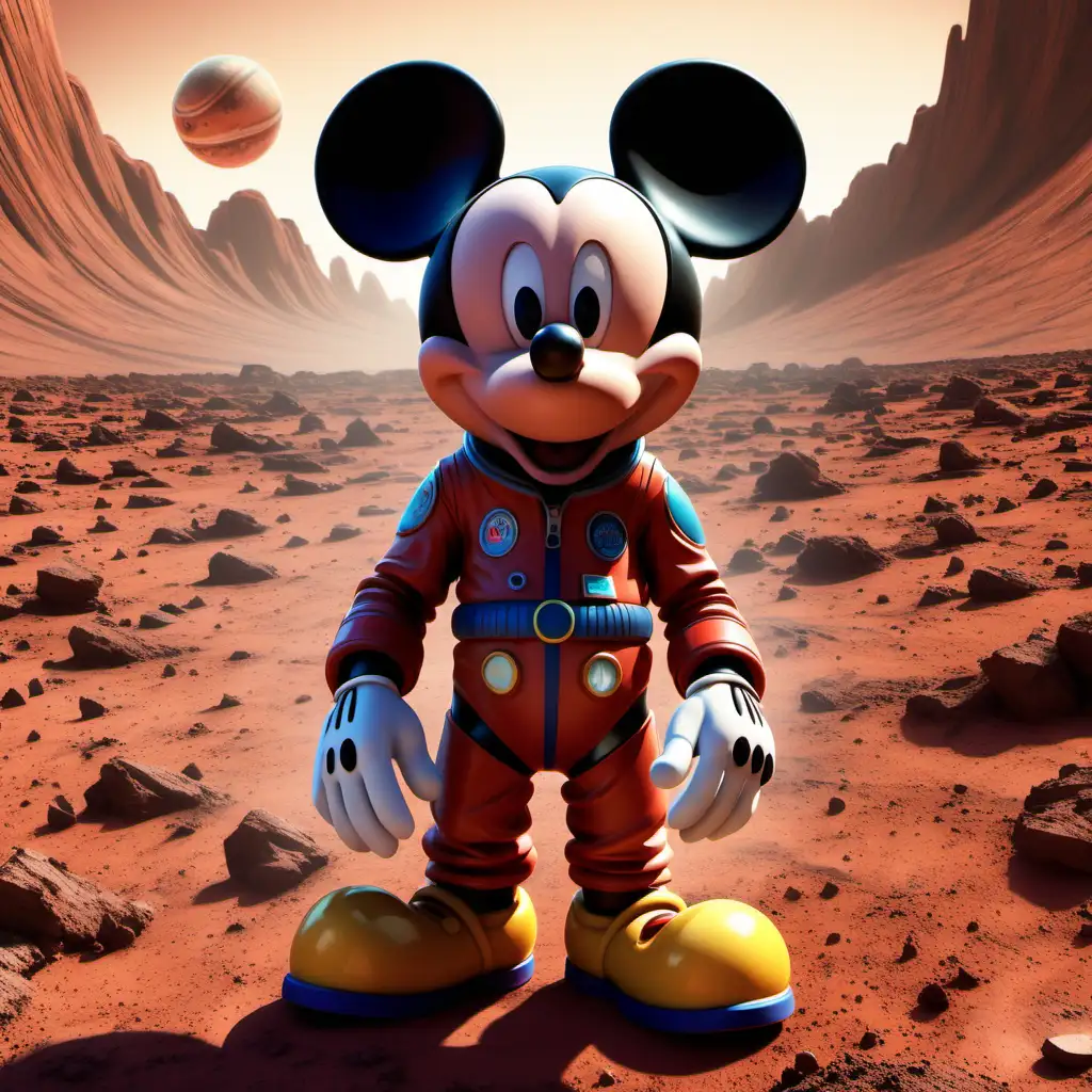 micky mouse in mars pixar style, show his face to the camera cleraly
