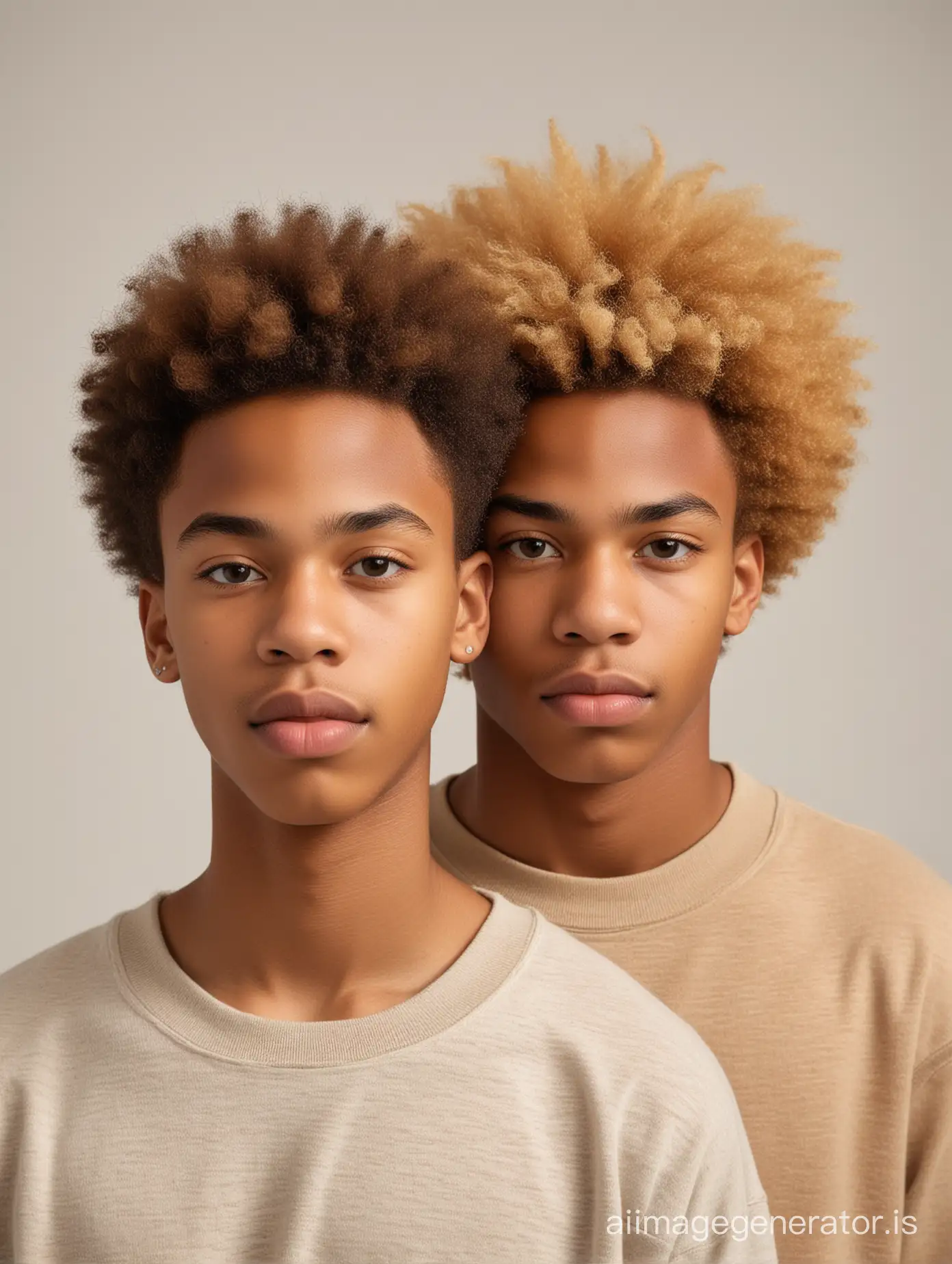 Portrait of Black Teenage Brothers with Natural Blonde Afro Hair and ...