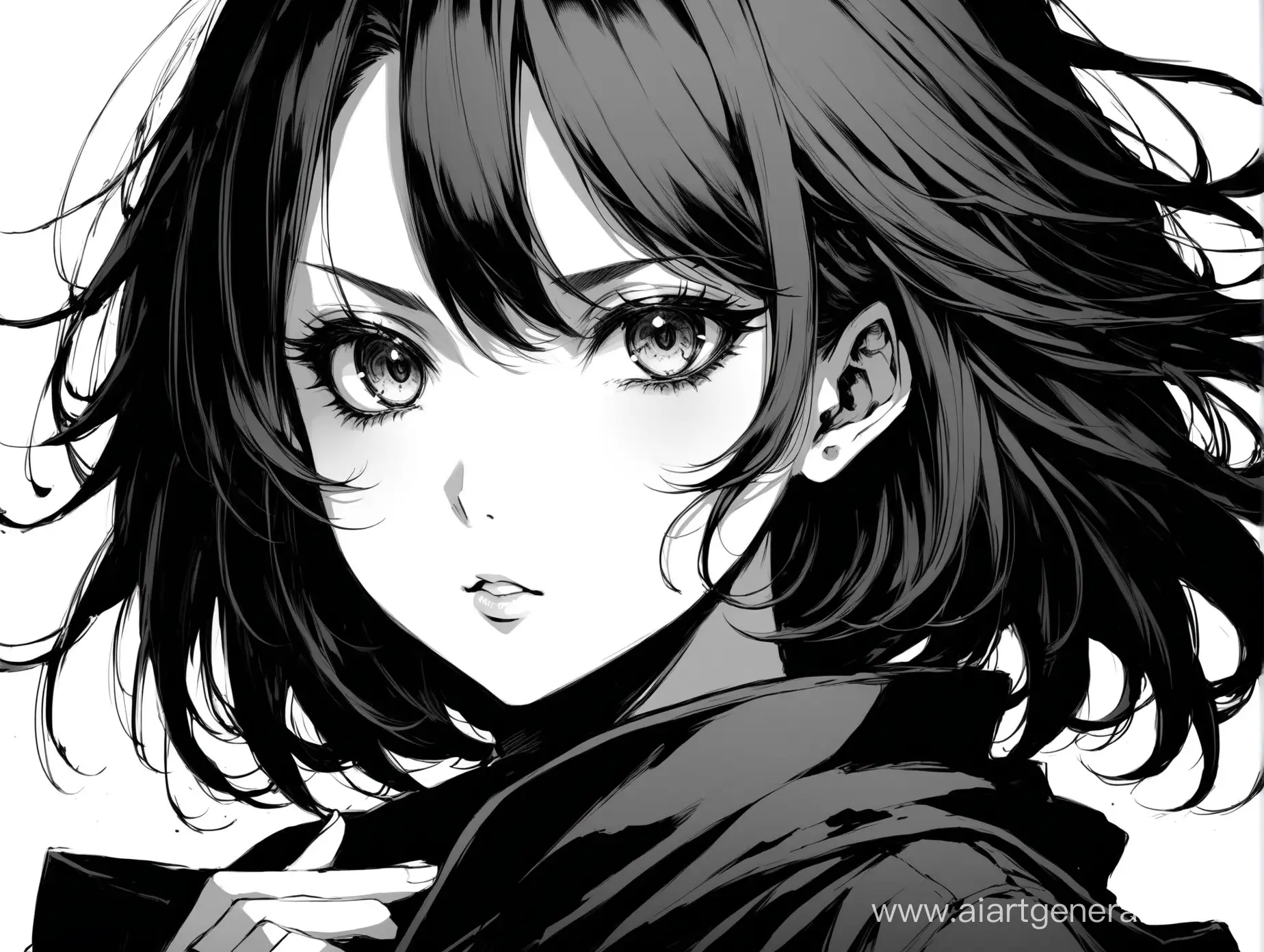 anime art dark style, black and white colors, super detailed