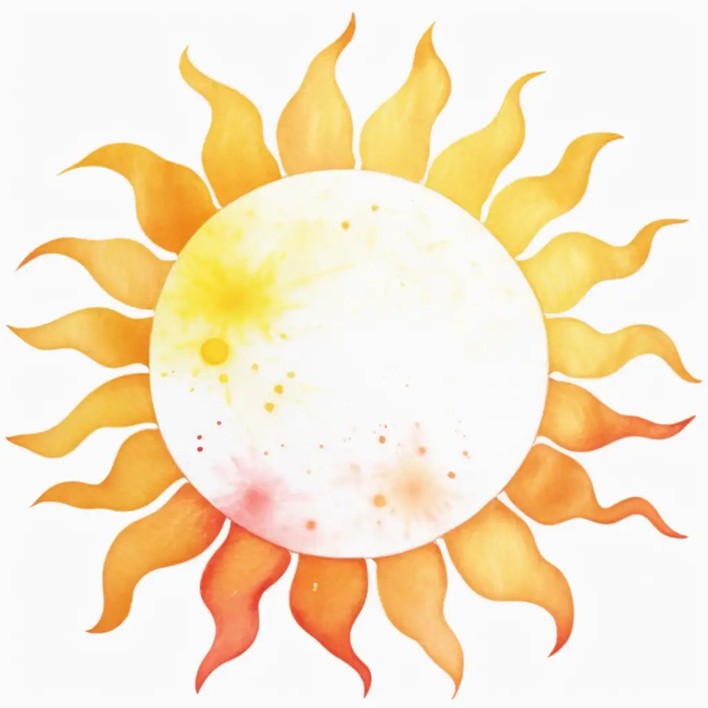 Serene Watercolor Sun on a White Background