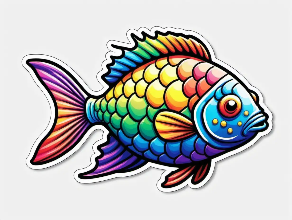 Adorable Rainbow Fish Life Sticker in Tertiary Colors