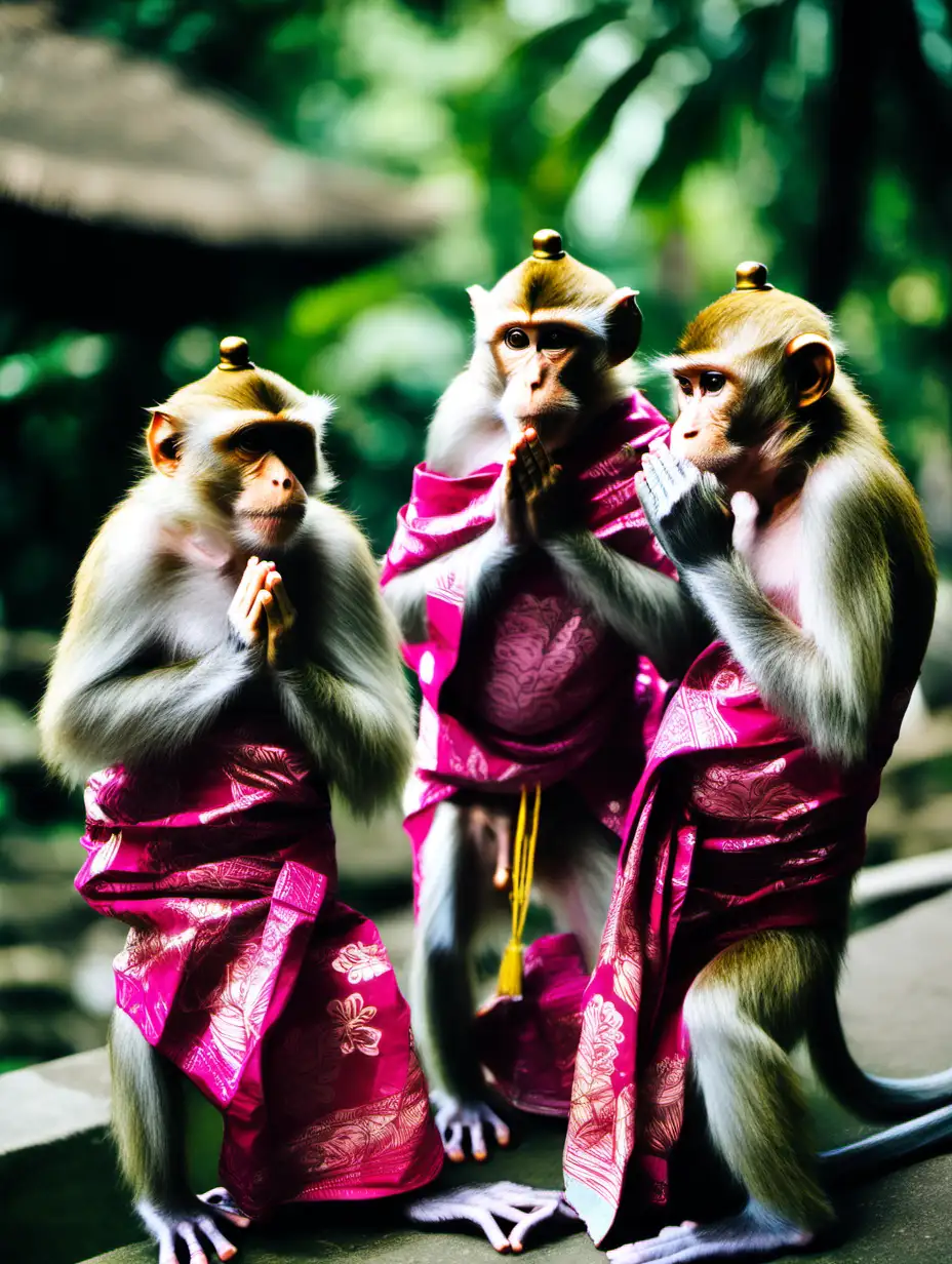 BalineseAttired Monkeys Engaged in Prayer Ritual