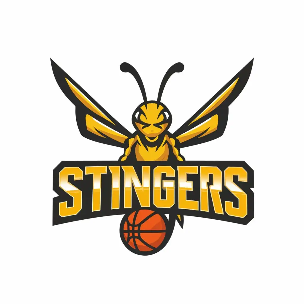 a logo design,with the text "OM Stingers", main symbol:Yellow Hornet and Basketball,Moderate,be used in Sports Fitness industry,clear background
