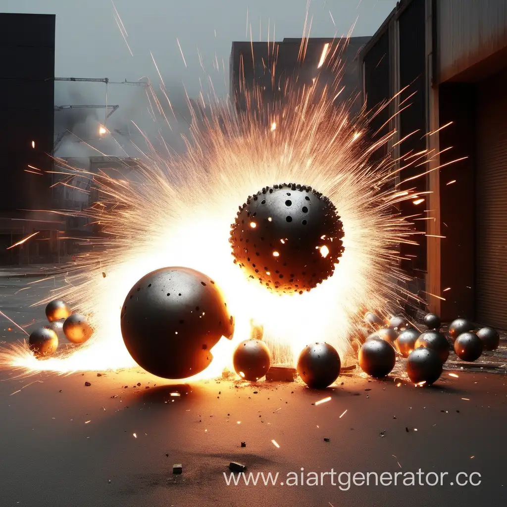Steel balls crash, sparks, explosions