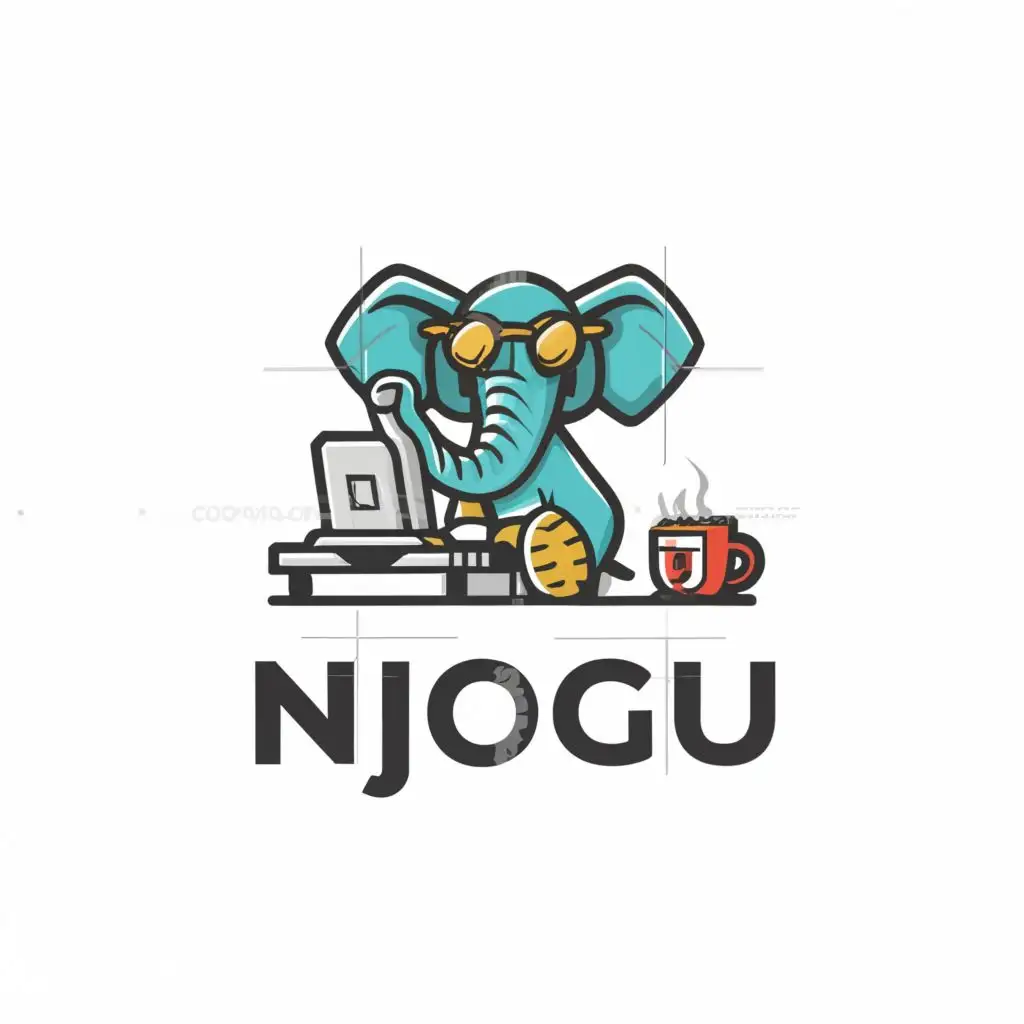 a logo design,with the text "NJOGU", main symbol:An elephant operating on a computer, be used in Technology industry