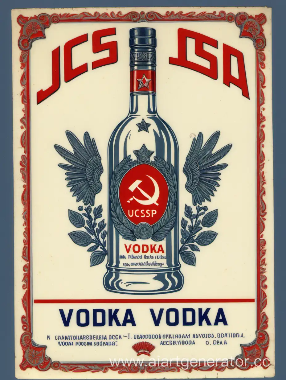 Этикетка для бутылки водки, надпись "СССР", надпись "Водка"
