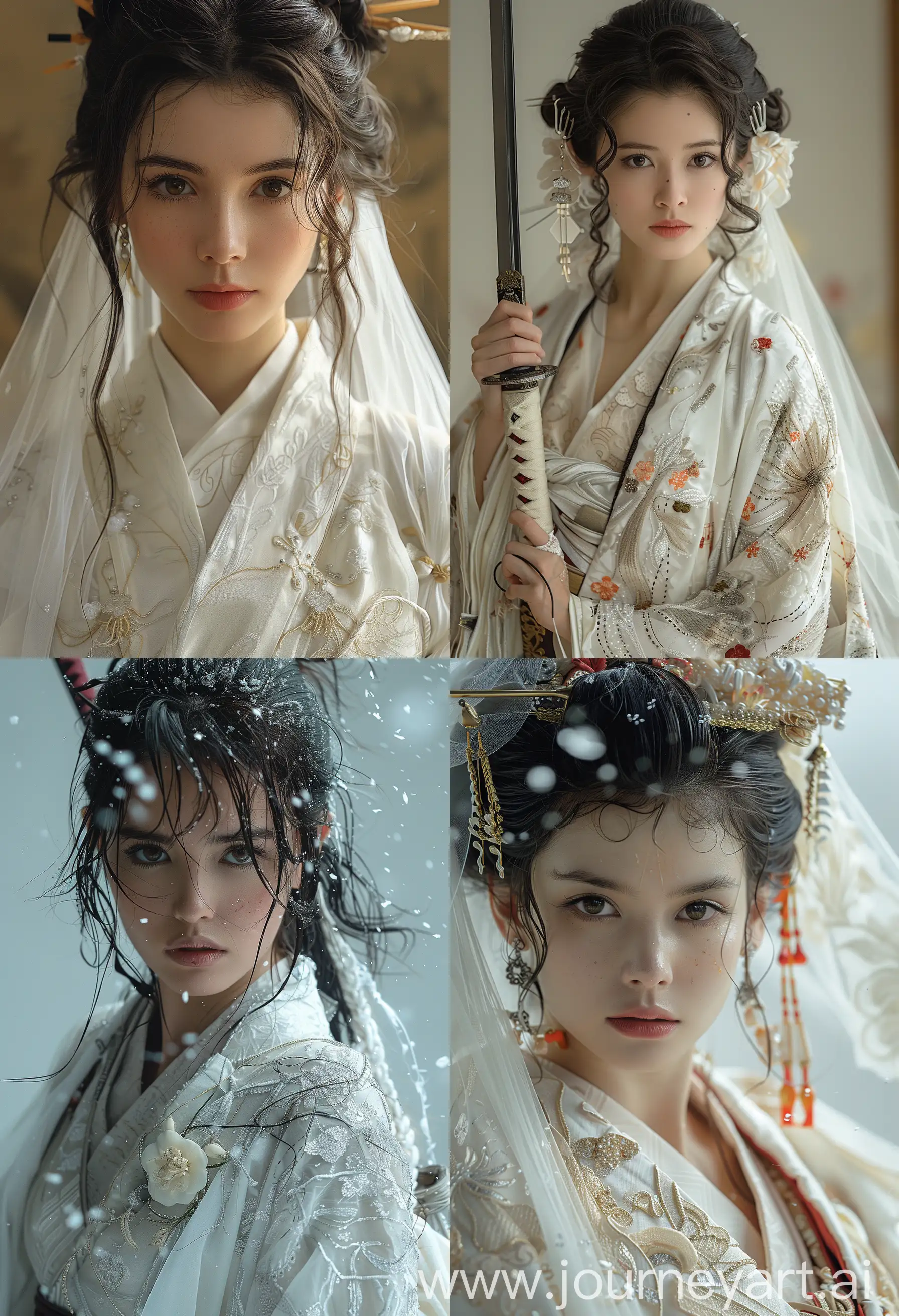 raiden shogun with a pure white wedding dress --s 750 --ar 13:19