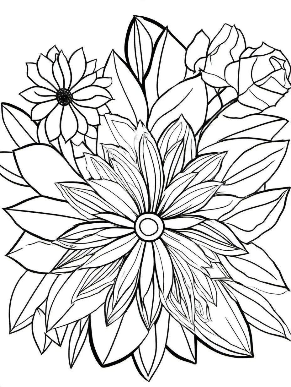 minimalist coloring pages, simplistic shapes, floral digital art, edge to edge, full page drawing, fill the page