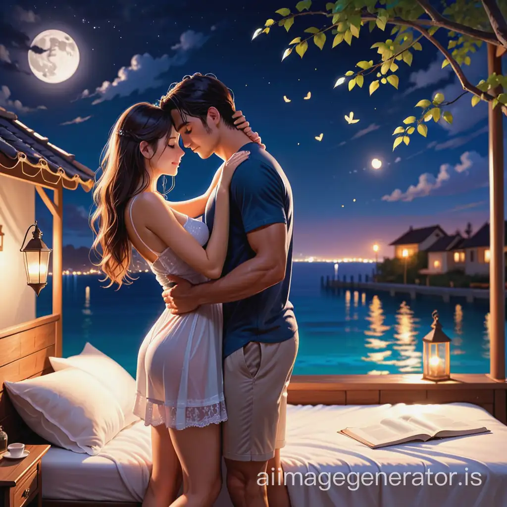 Romantic-Night-Couple-Embracing-under-Starlit-Sky