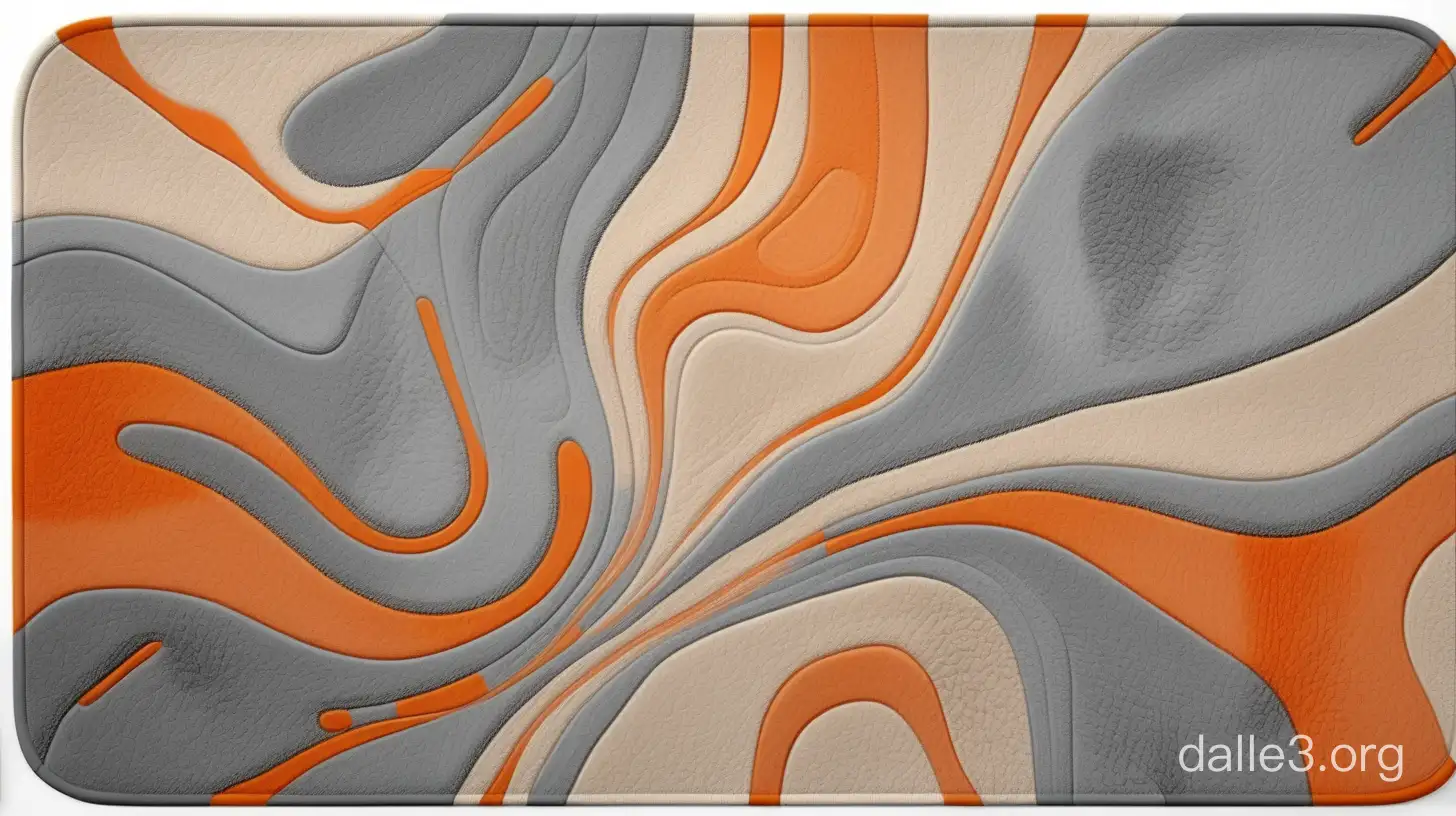 дизайн серо-бежево-оранжевого коврика для ванной, абстракция, смазанные линии, легкие размытые очертания 