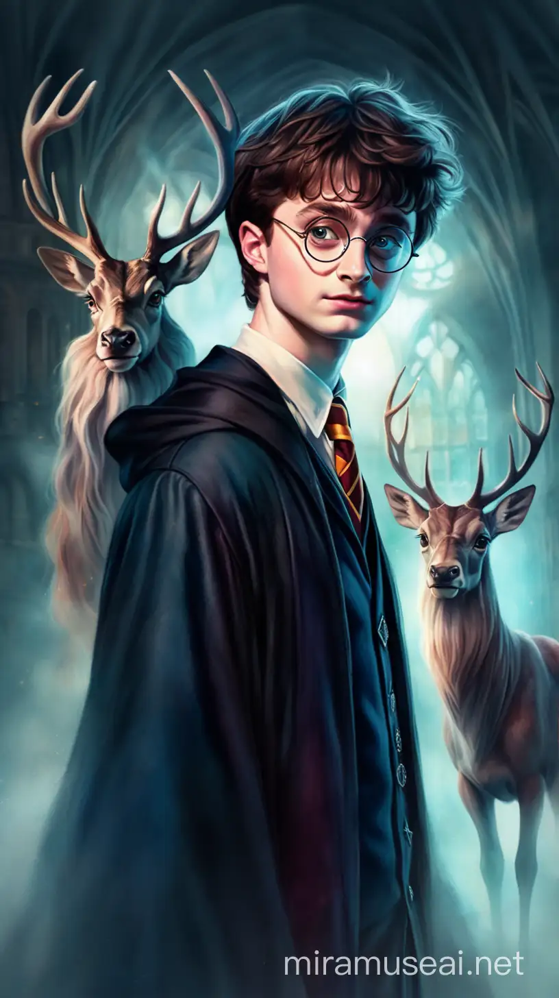 Гарри Поттер перед оленем-призраком в стиле Anna Dittmann 