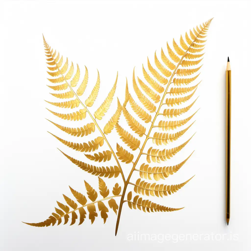 Draw me a fern plant, materials in gold, on a white background, sharp angles
