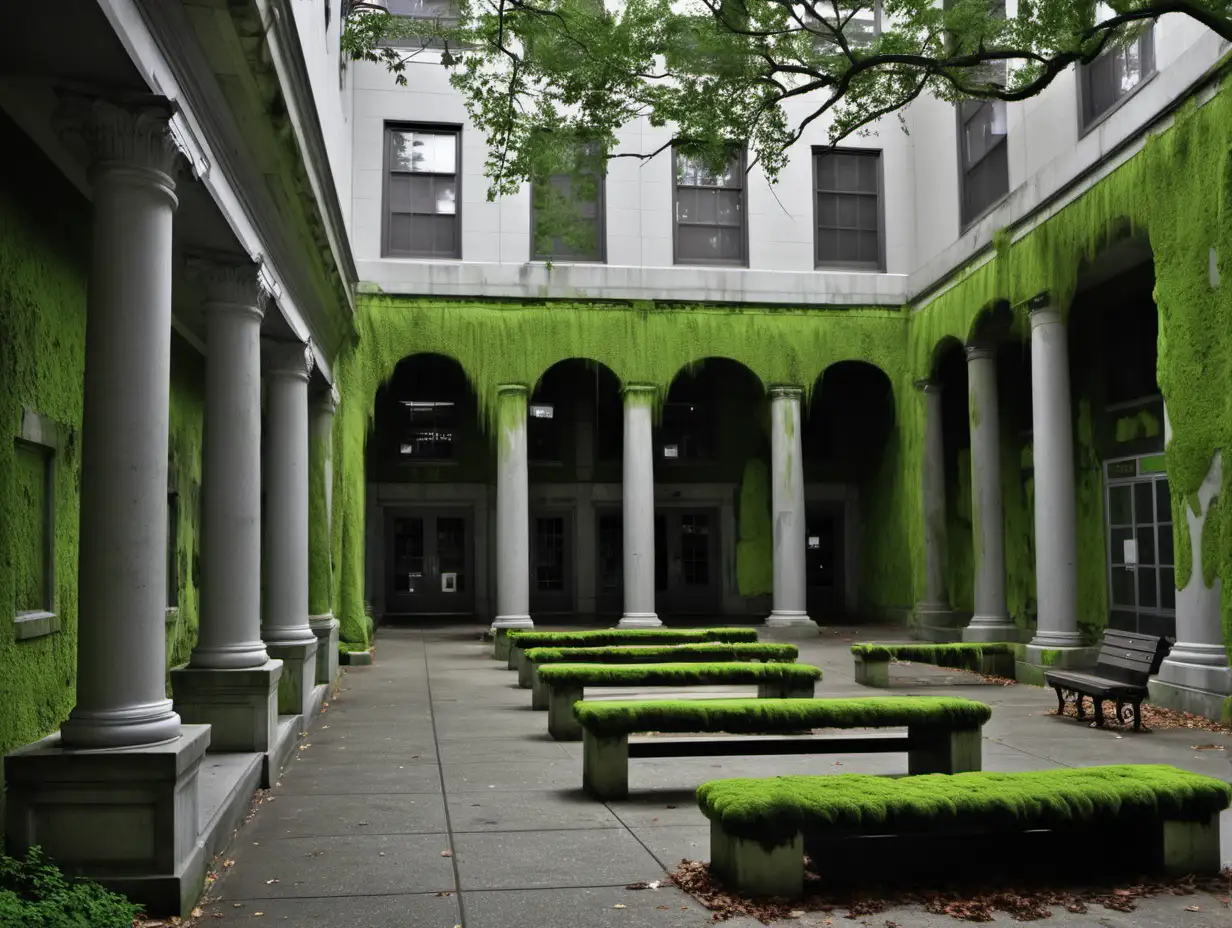 Historic ThreeStory Building with MossCovered Walls and Courtyard
