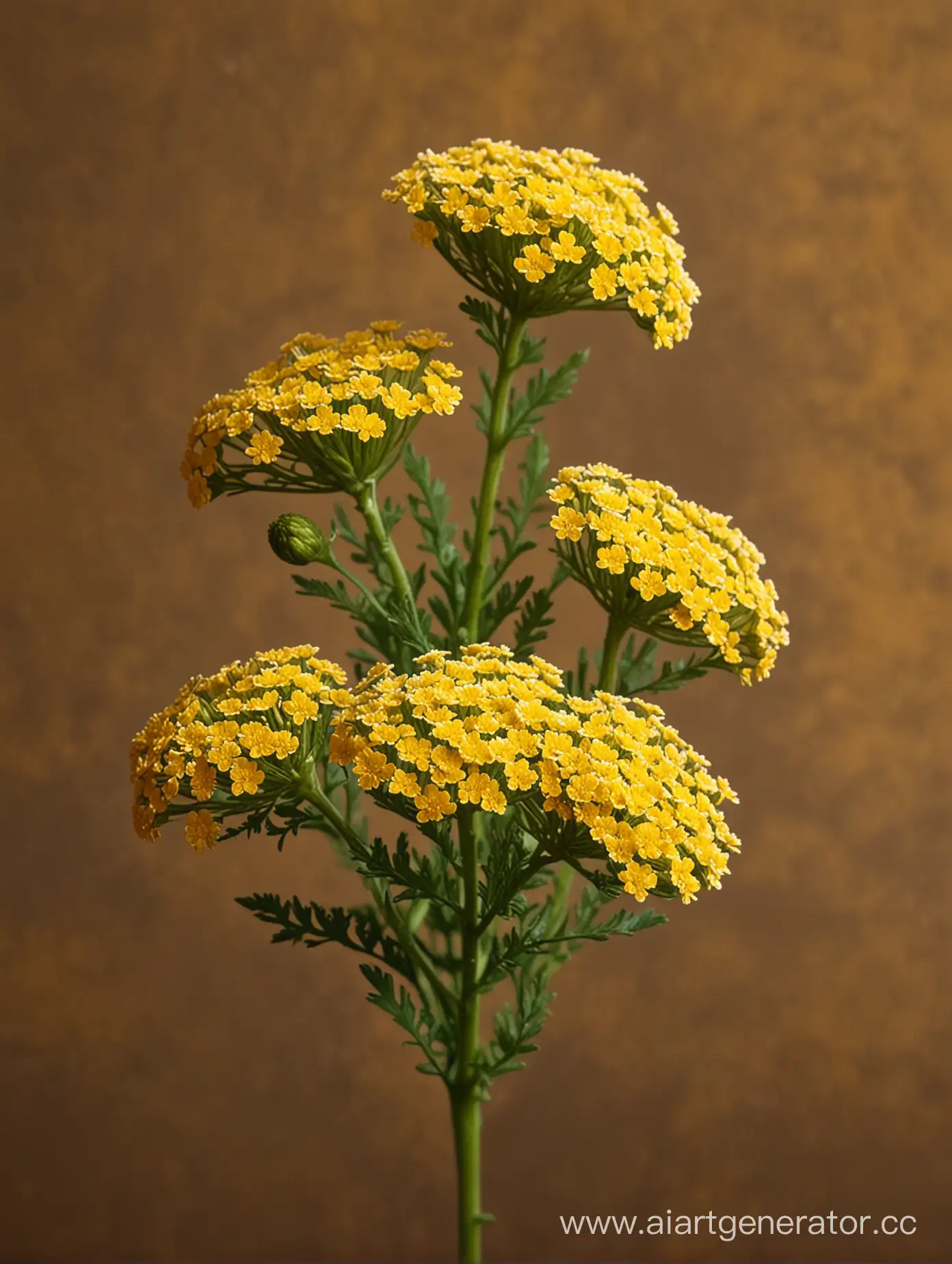 Achillea on dark yellow golden background