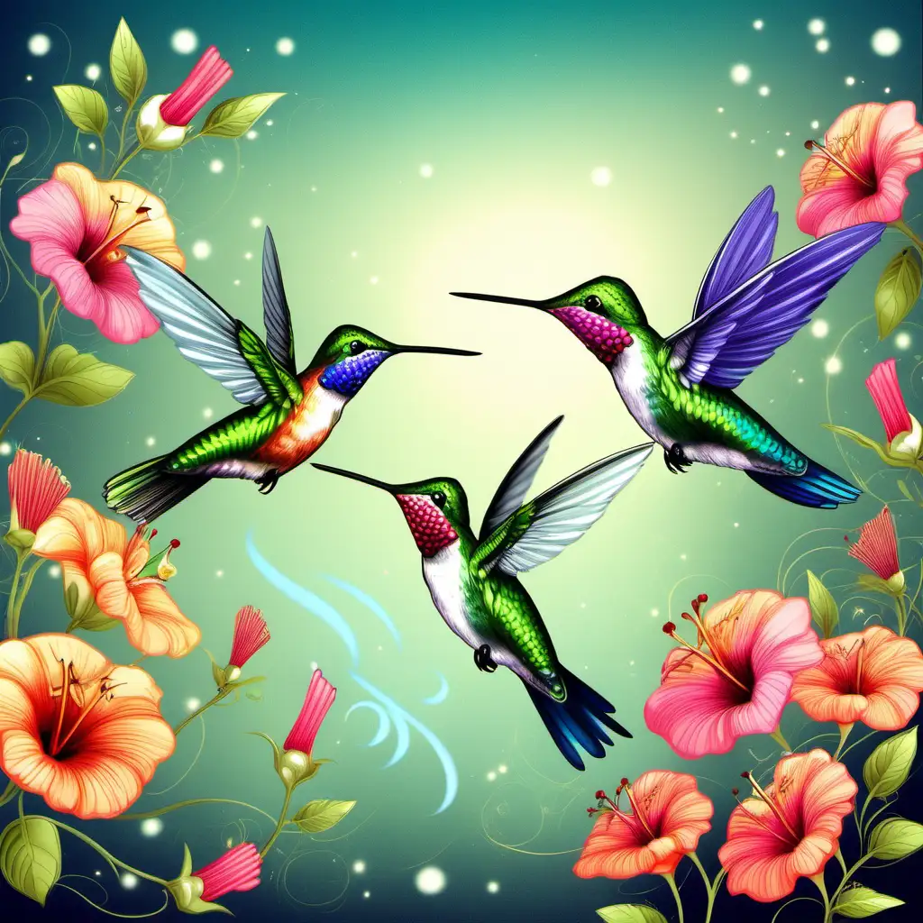 Enchanting Hummingbirds Amidst Vibrant Blossoms
