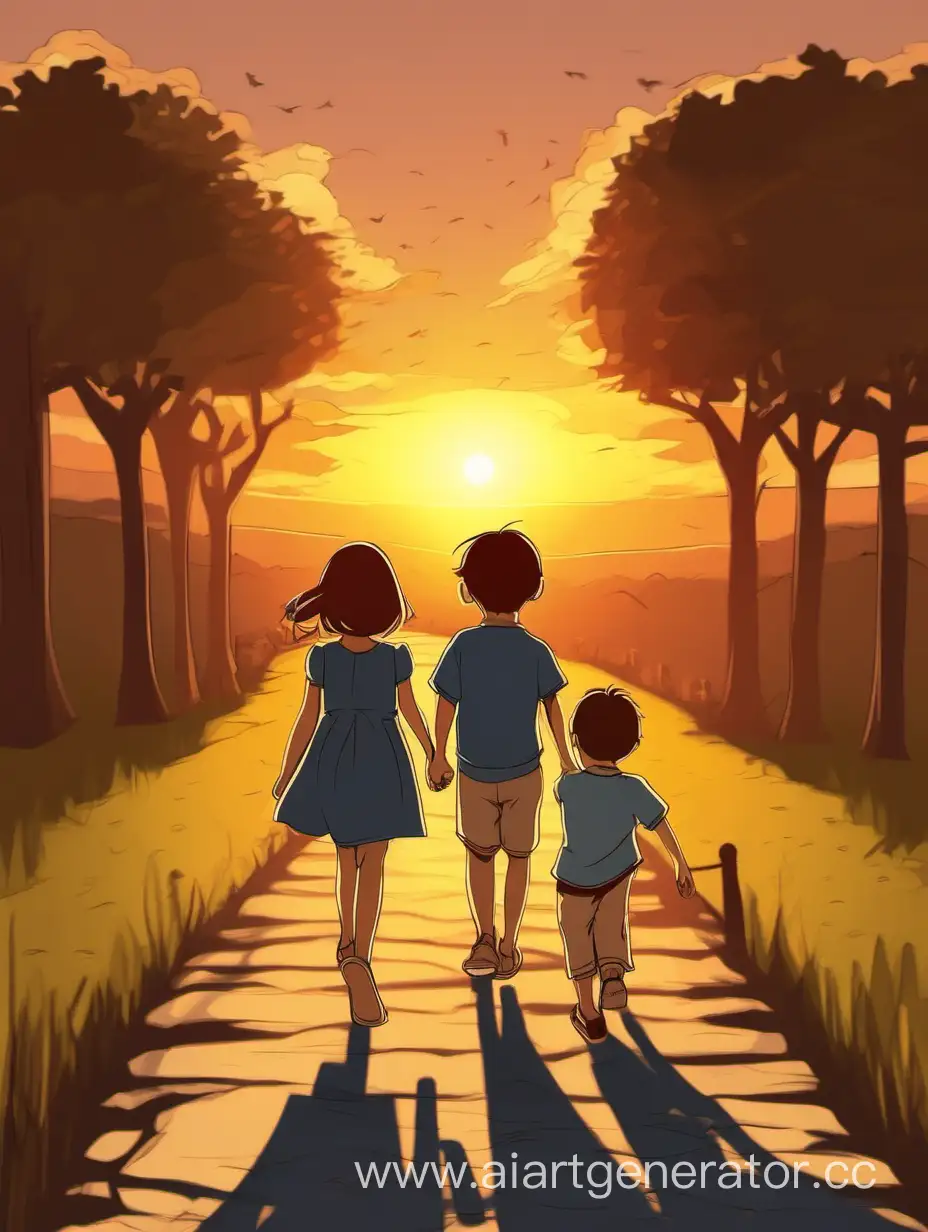 Children-Walking-Hand-in-Hand-Towards-the-Sunset