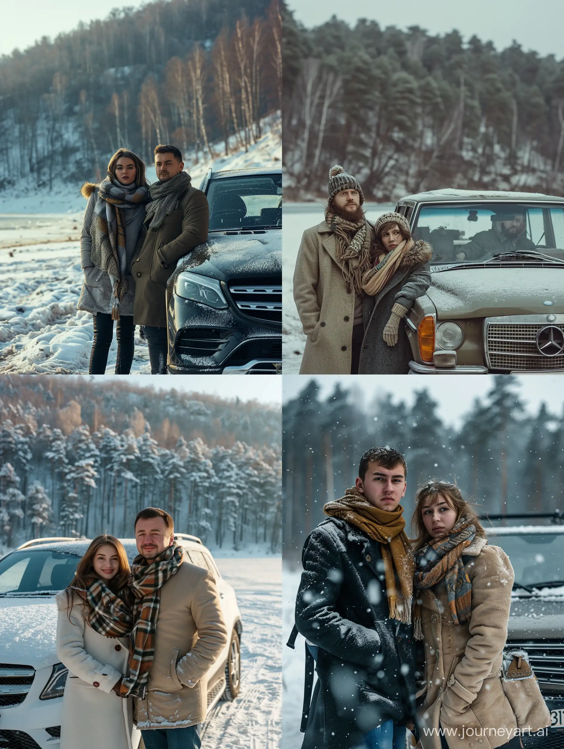 Russian-Couple-with-Mercedes-Brabus-Car-at-Lake-Baikal-in-Winter