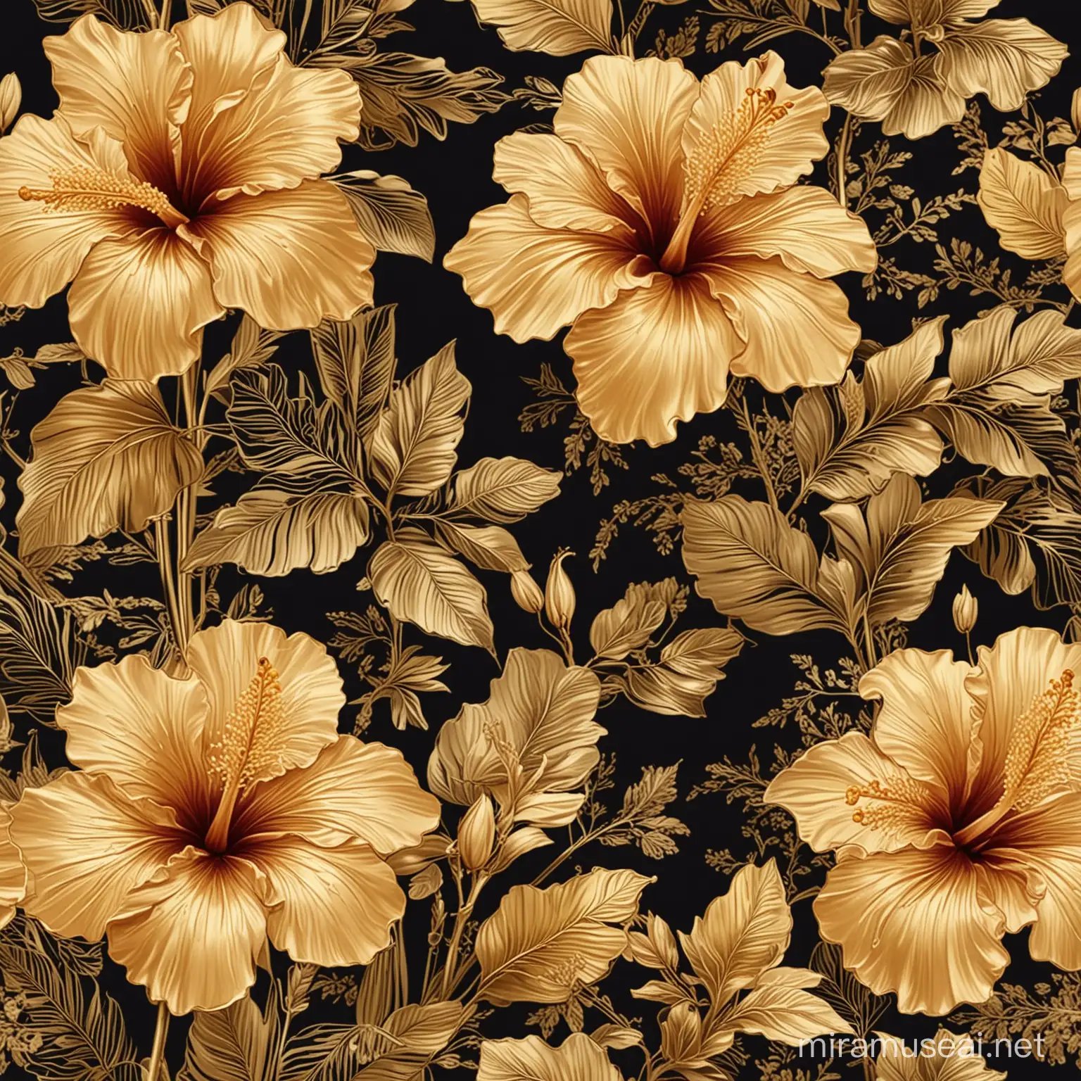 Luxurious Hibiscus Golden Art Deco Nature Background Floral