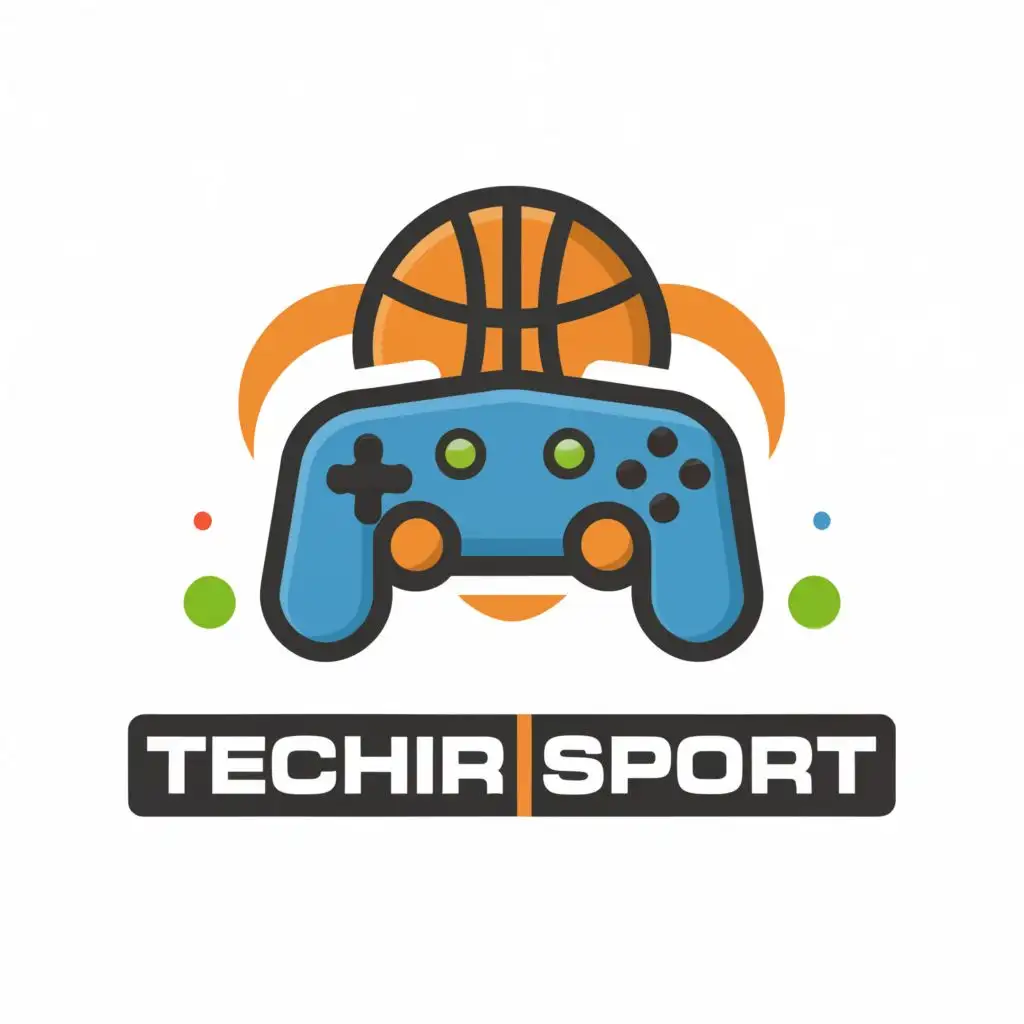 logo, It resembles a basketball and a small game controller, with the text "Techirsport", typography