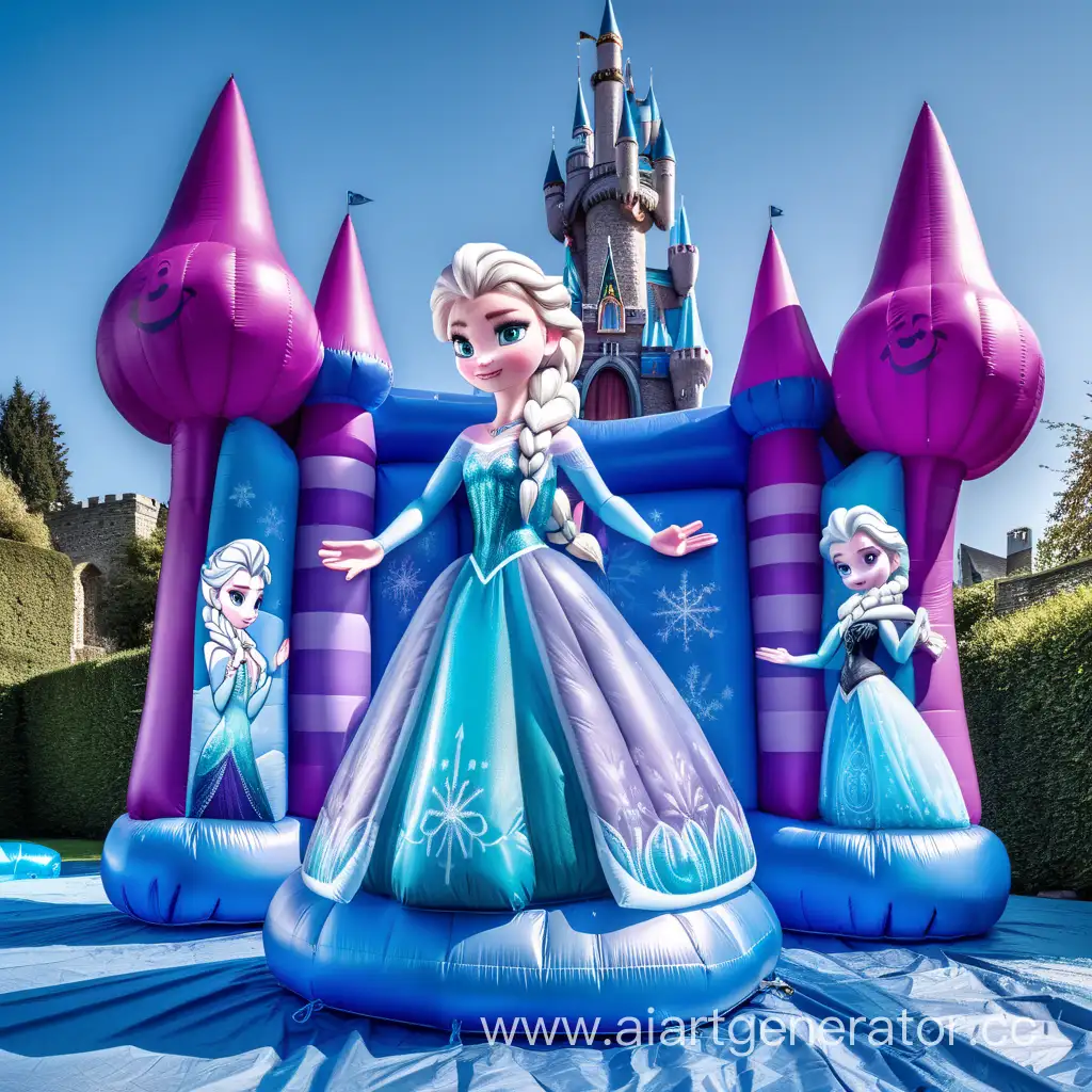 Inflatable-Elsa-Princess-Doll-with-Rubber-Skin-Standing-by-Inflatable-Castle