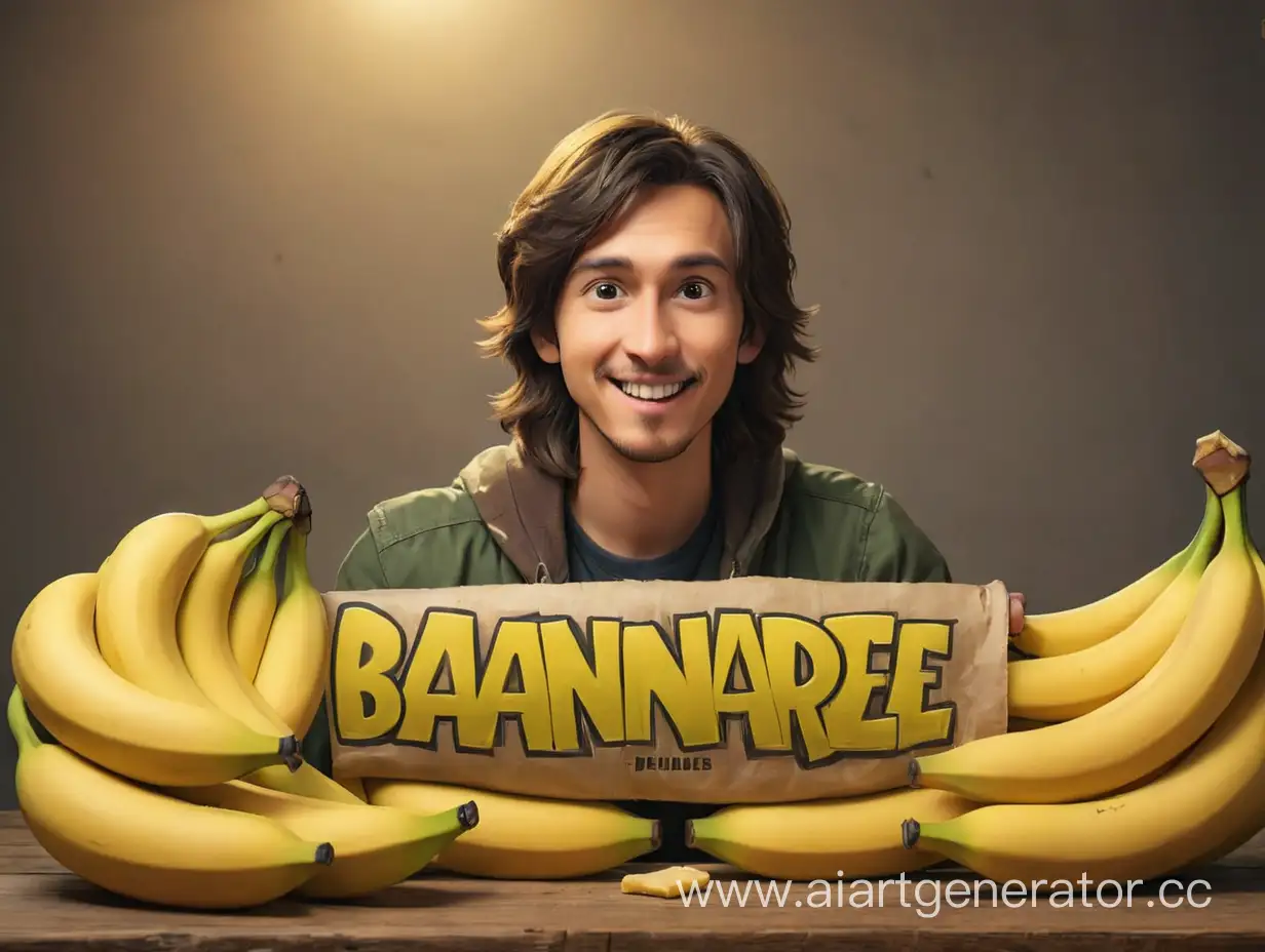 Сделай баннер для ютуб канала с новостной тематикой, должен быть банан и надпись Bananarez размером 2048 x 1152 пикселей