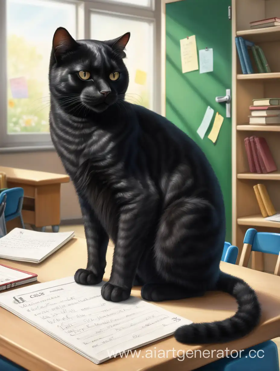 Big-Black-Cat-Sitting-in-School-Holding-a-List