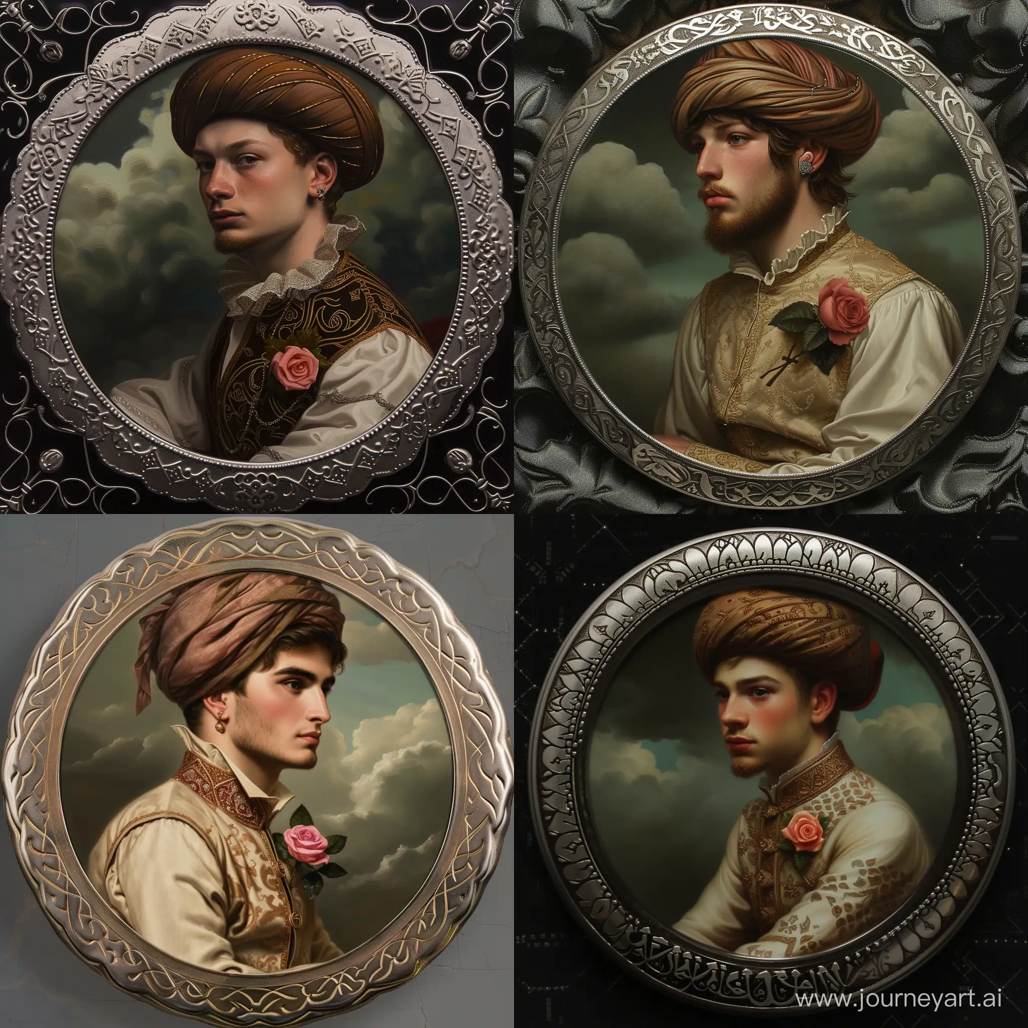 Medieval-Inspired-Portrait-Young-Man-in-Arabian-Attire-on-Porcelain-Seal