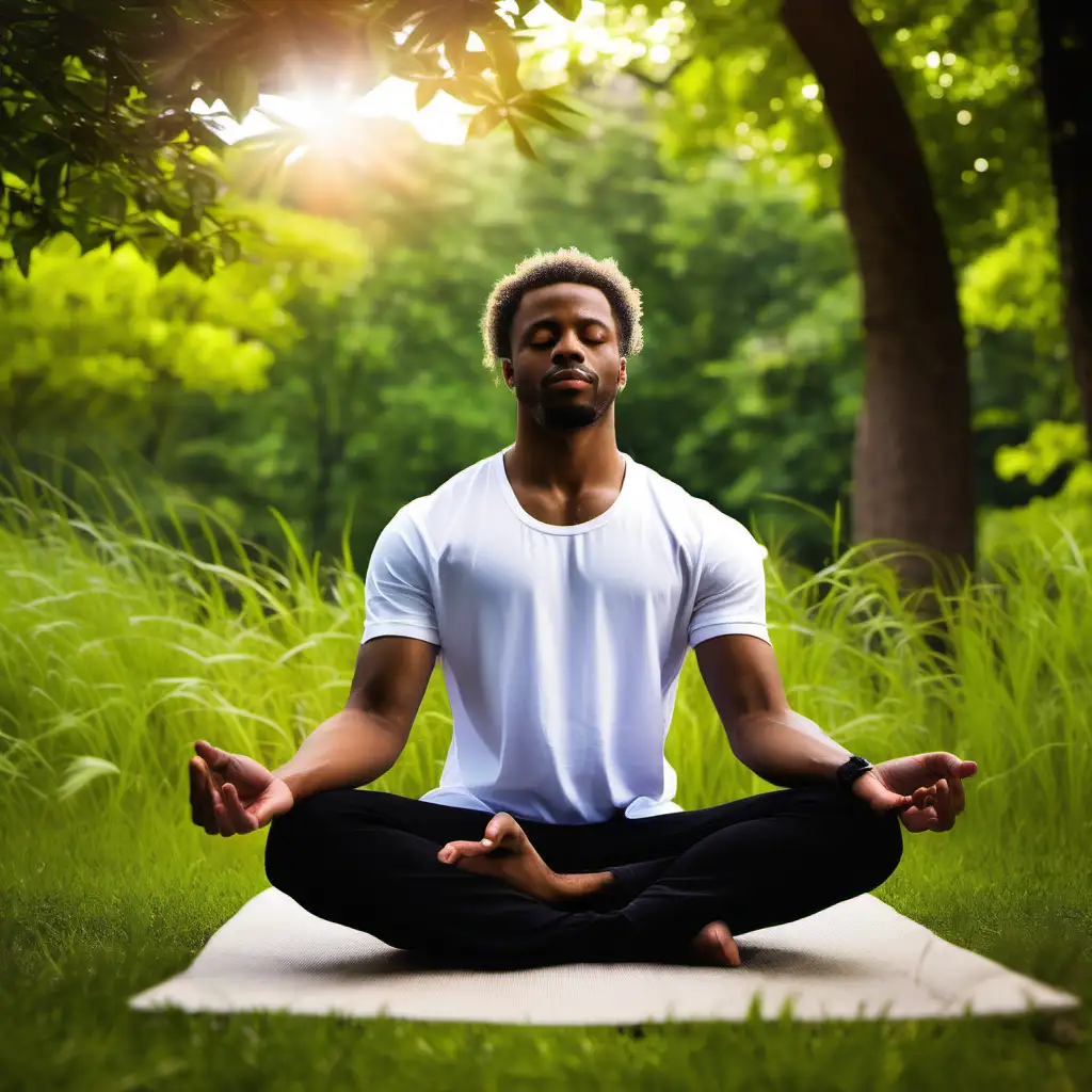 Serene Meditation Healthy Black Man in Harmony with Nature
