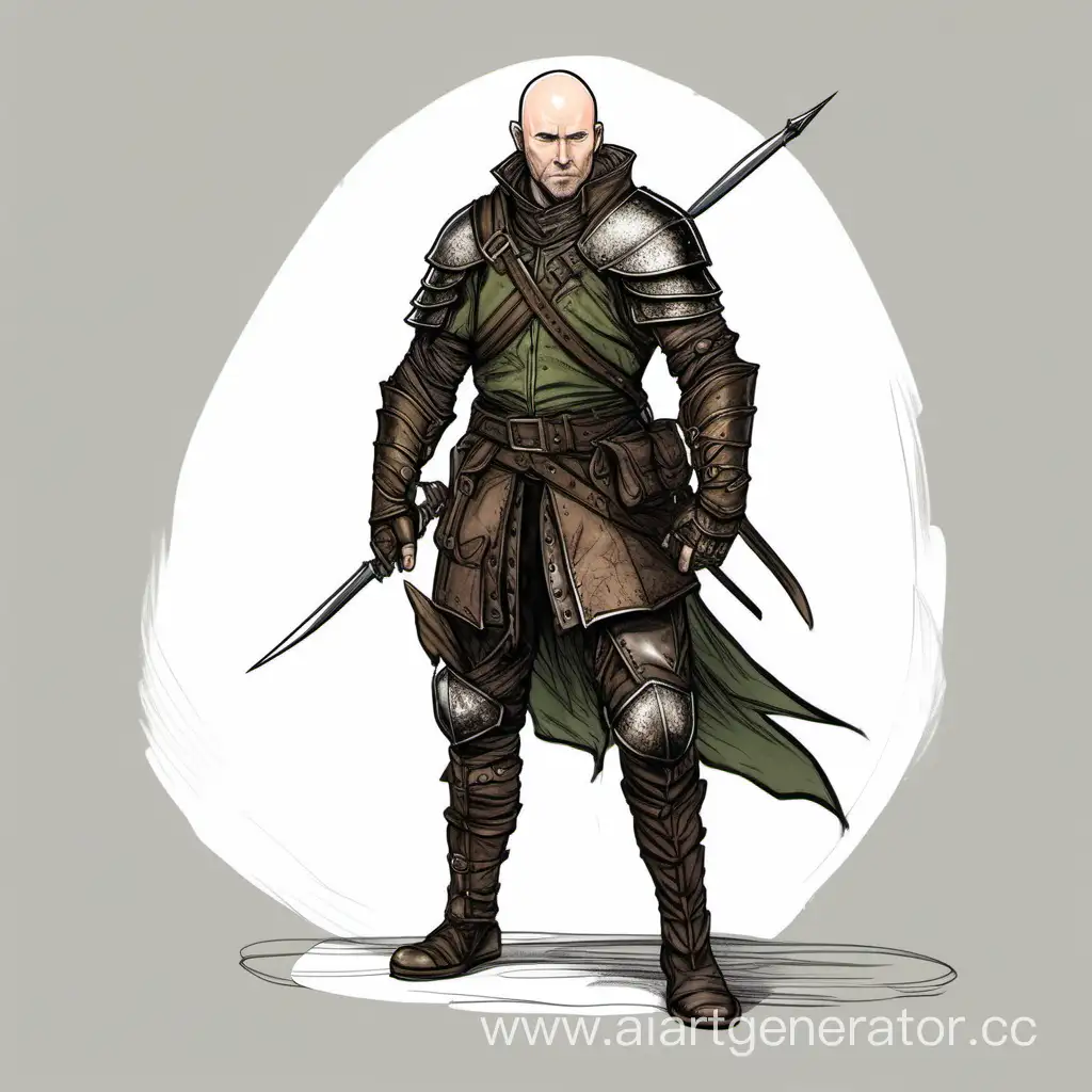 Bald-DND-Ranger-with-Scar-and-Short-Bow-in-Leather-Armor