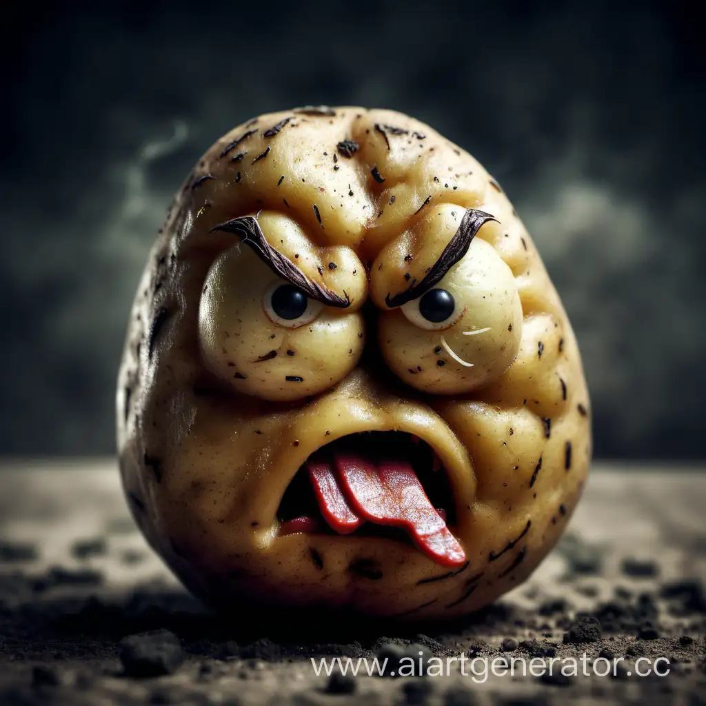 Furious-Potato-Mascot-with-Raised-Eyebrows-and-Frowning-Expression