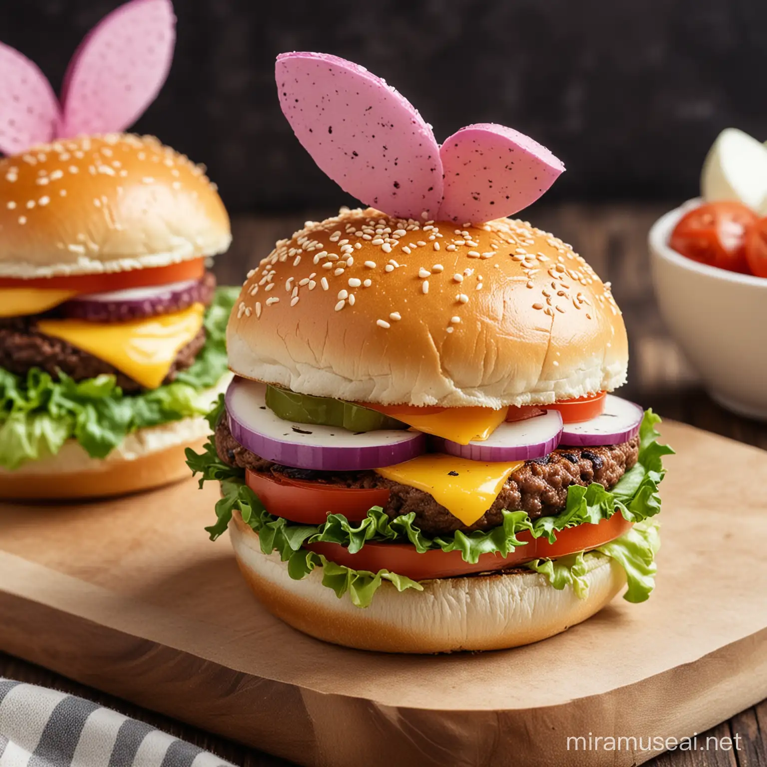 Easter Themed Colorful Veggie Burger with Festive Garnishes