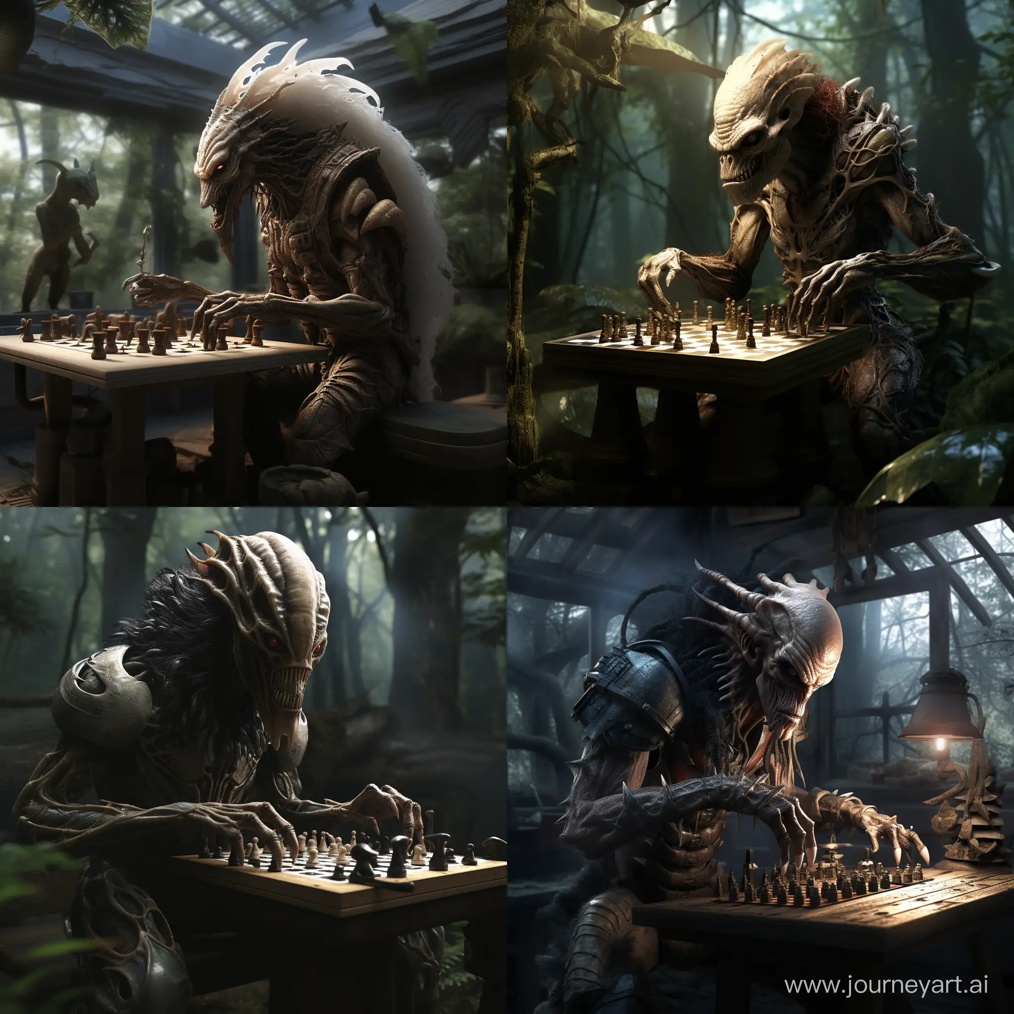 Eerie-Alien-Chess-Game-in-a-Tree-House