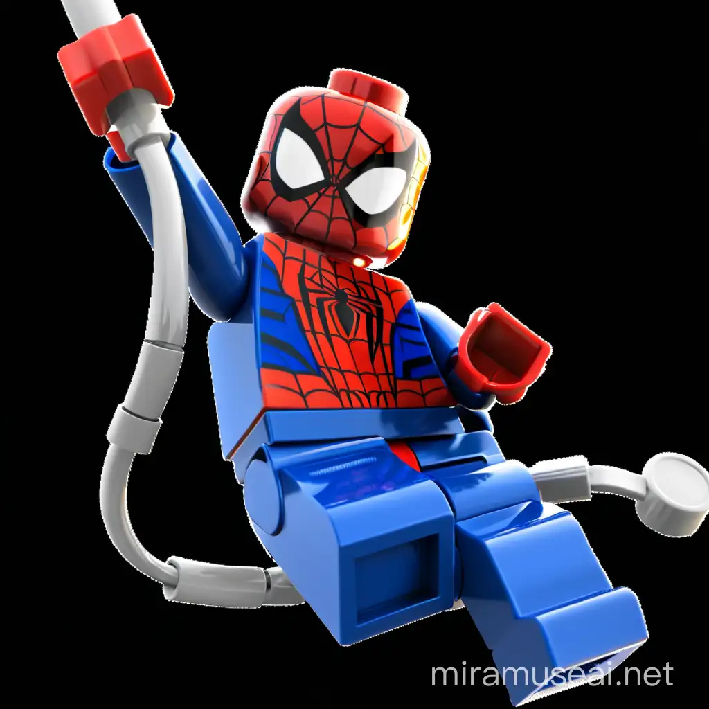 SpiderMan Lego Style Action Figure Dynamic Heroic Pose in Colorful Blocks
