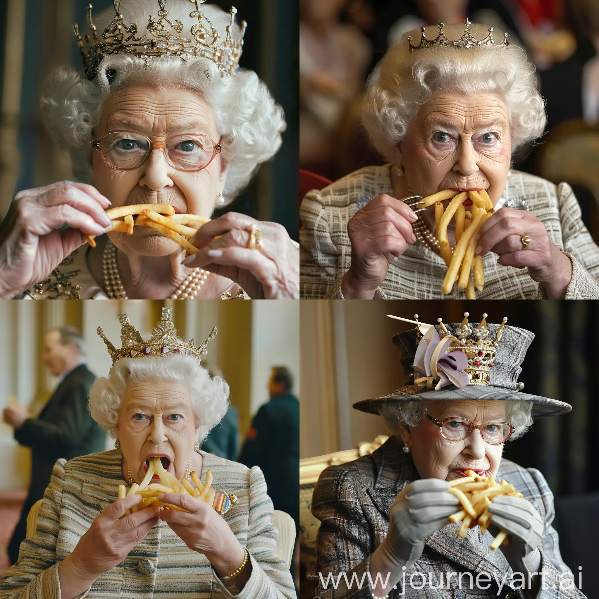 Queen eating fries