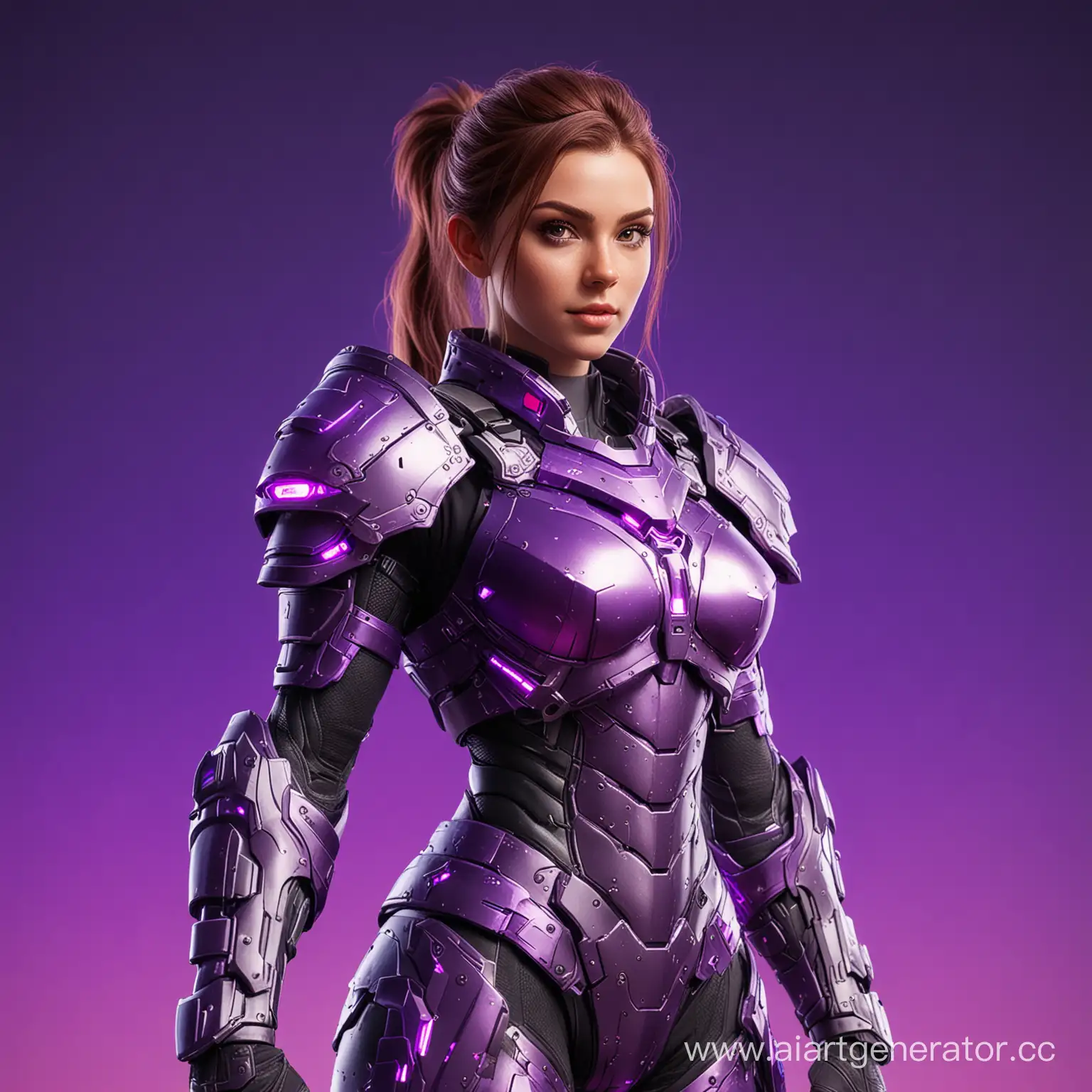 Игровой персонаж в RGB доспехах, сзади фиолетовый красивый фон