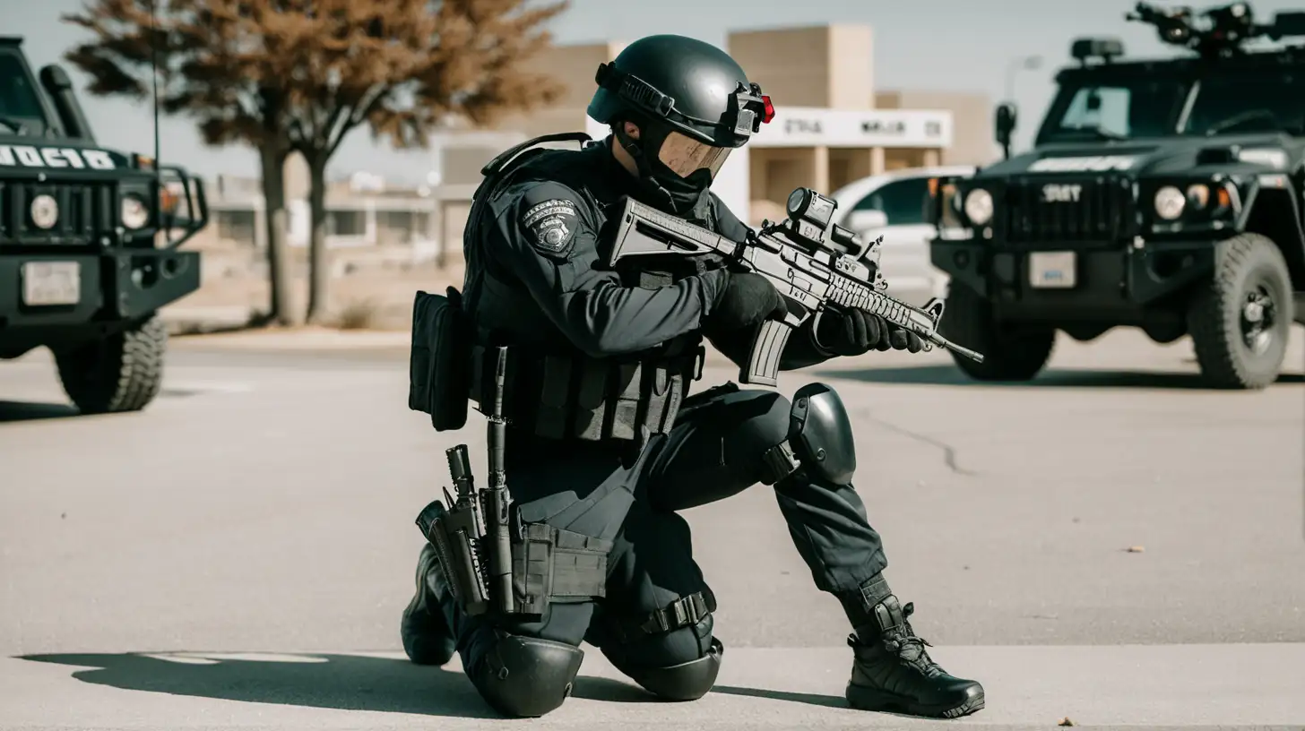 SWAT Officer Kneeling Down During Tactical Operation