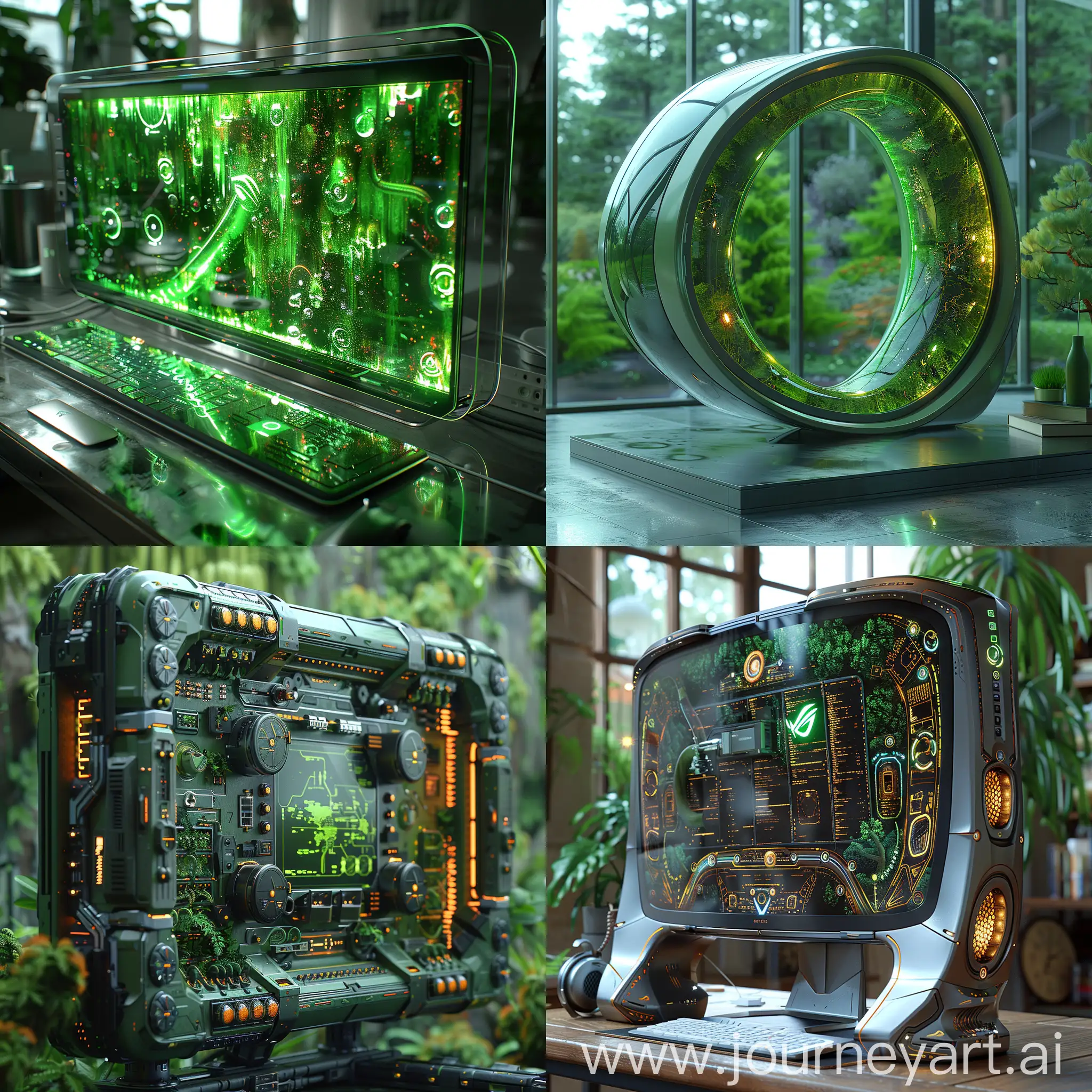 Futuristic PC monitor, ultramodern, green utopia, octane render --stylize 1000