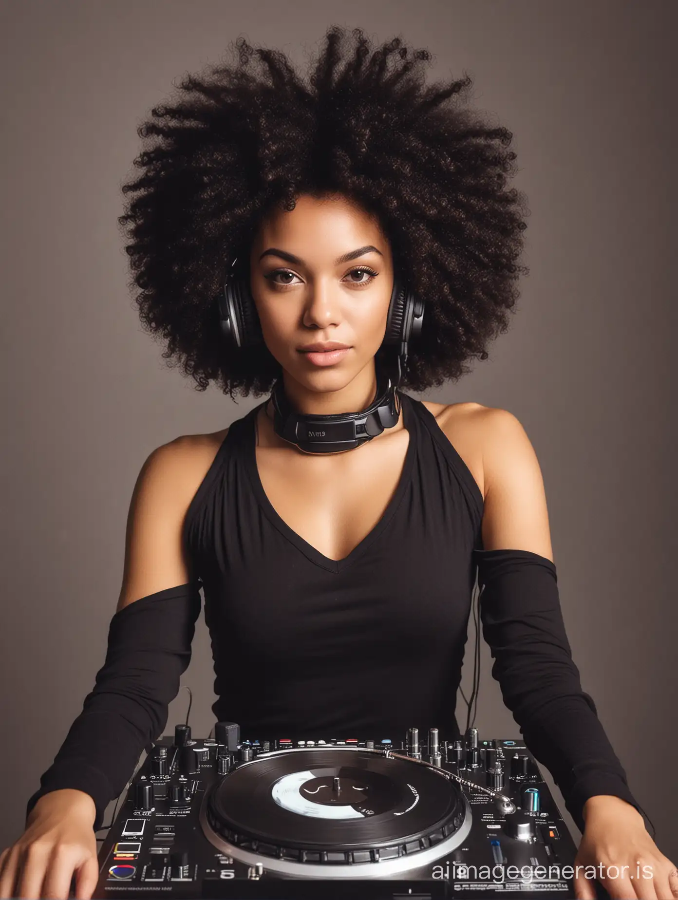 African-American-Female-DJ-with-Afro-Playing-Music