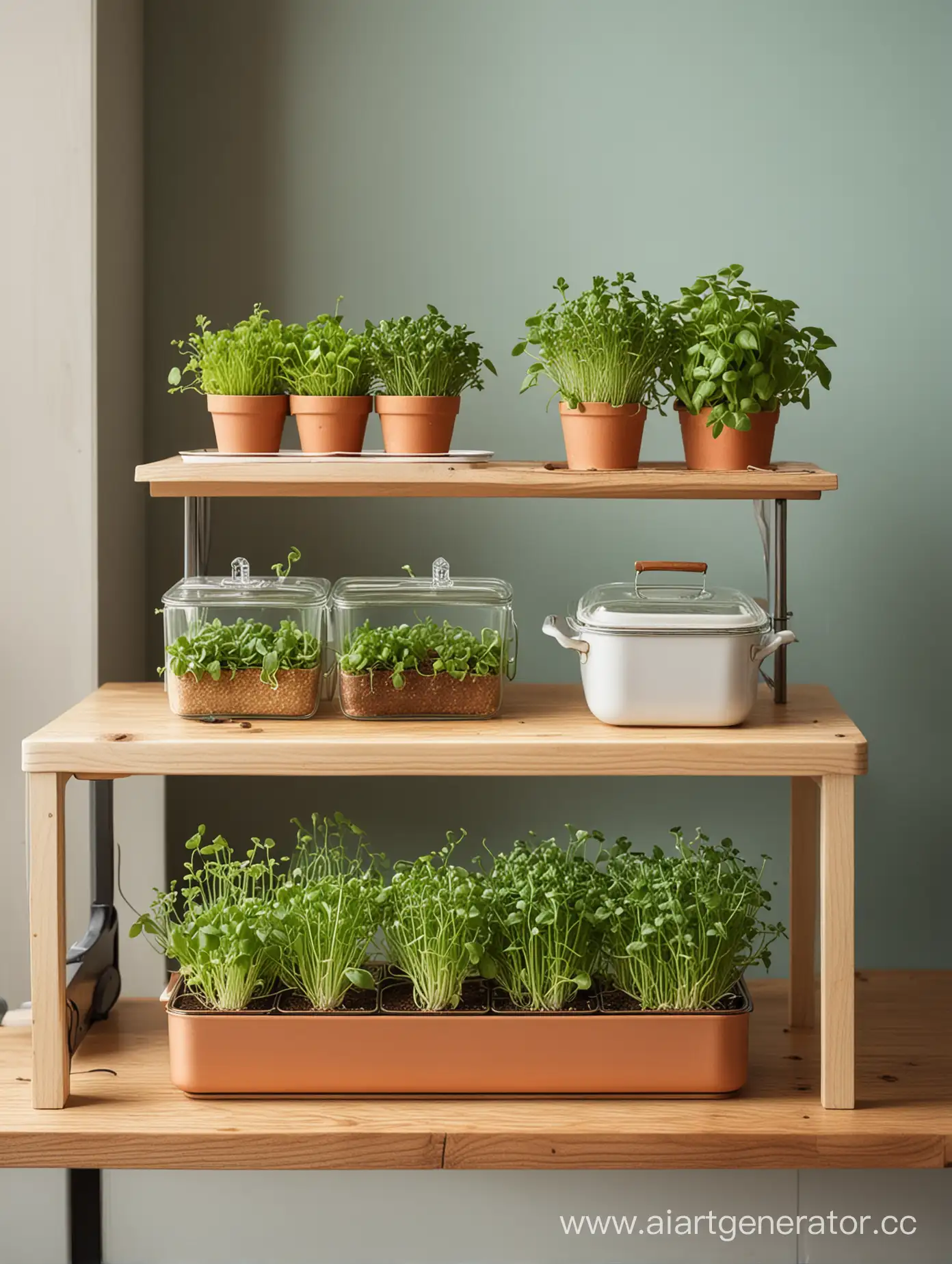 Retro-MiniKitchen-with-Island-and-Microgreens-Cultivation