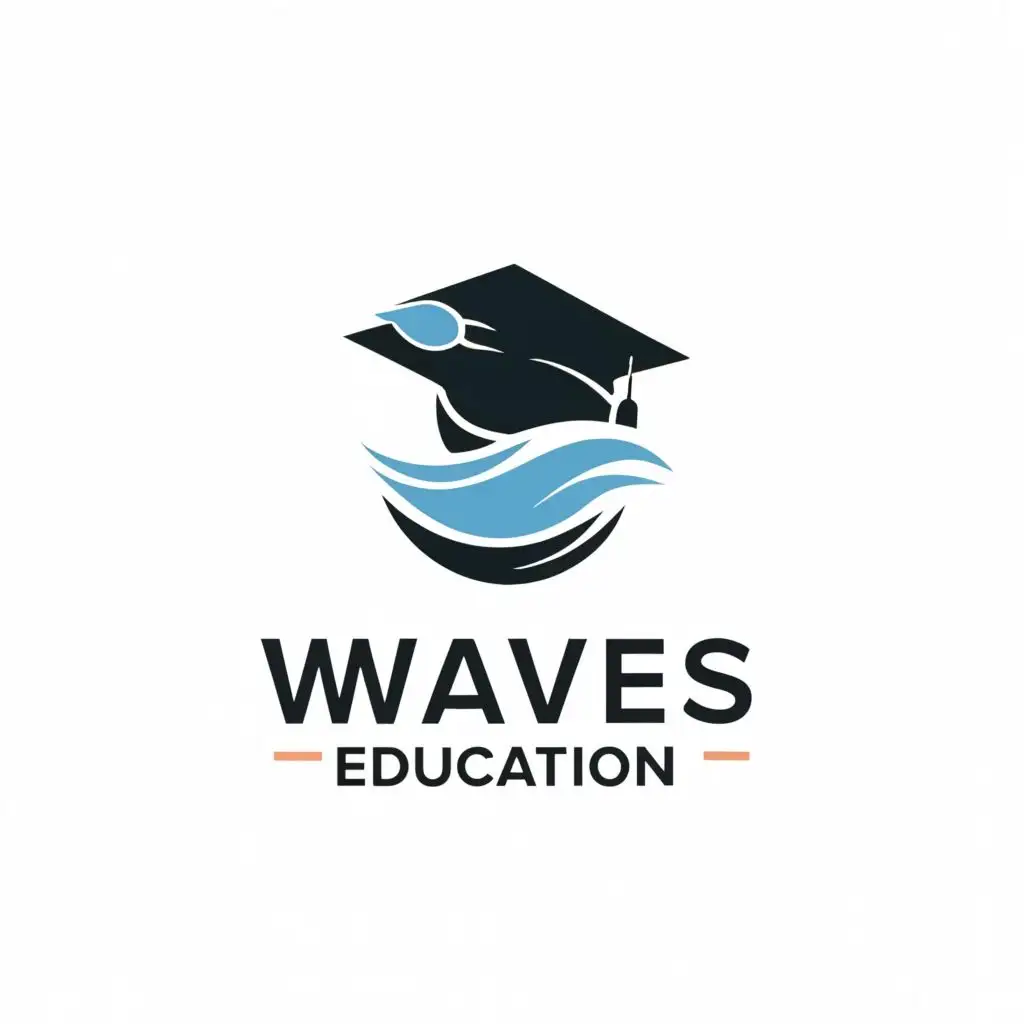 a logo design,with the text "Waves Education", main symbol:Cap, Pen, wave,Moderate,be used in Education industry,clear background