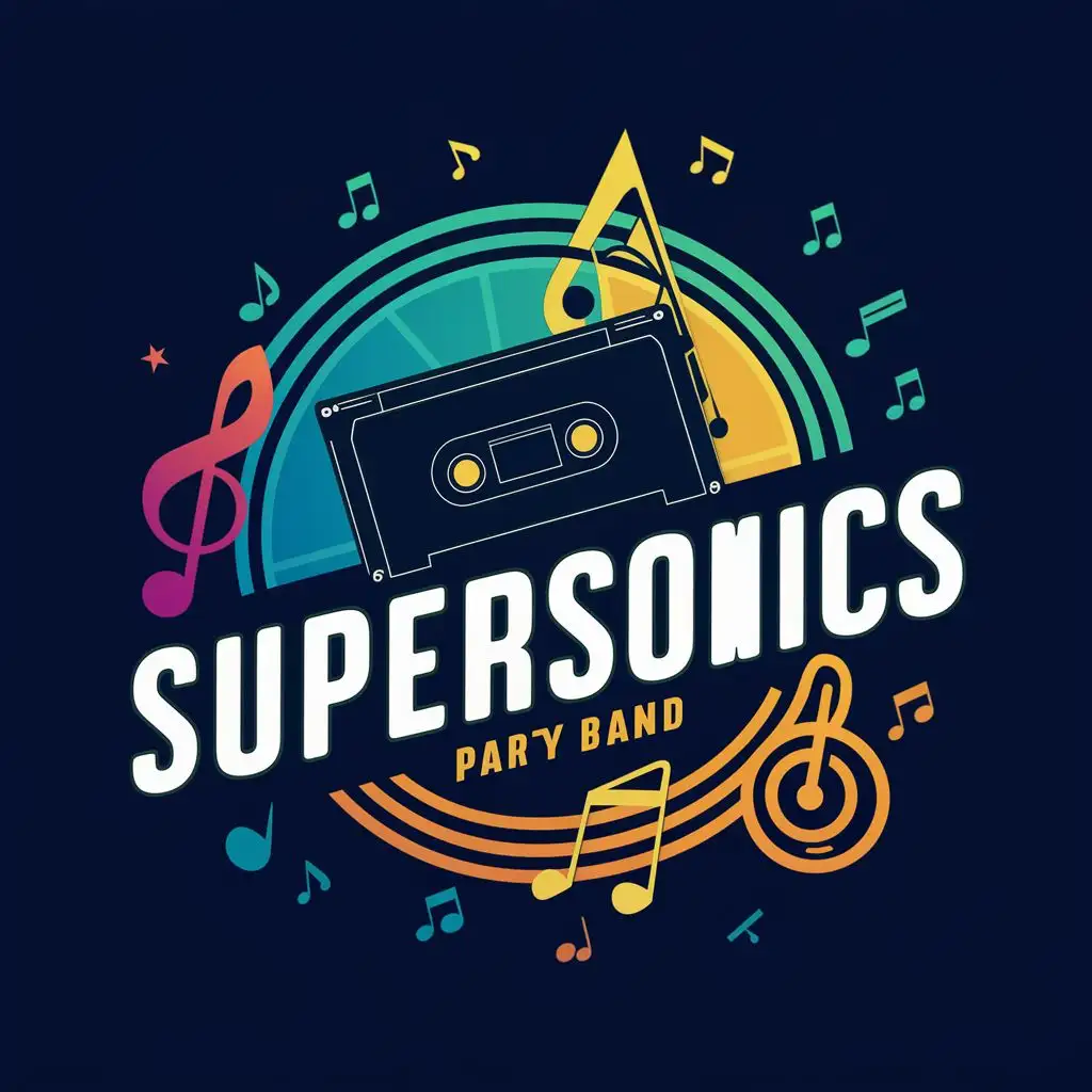LOGO-Design-for-SuperSonics-Dynamic-Audio-Cassette-and-Musical-Symbols-for-Party-Band