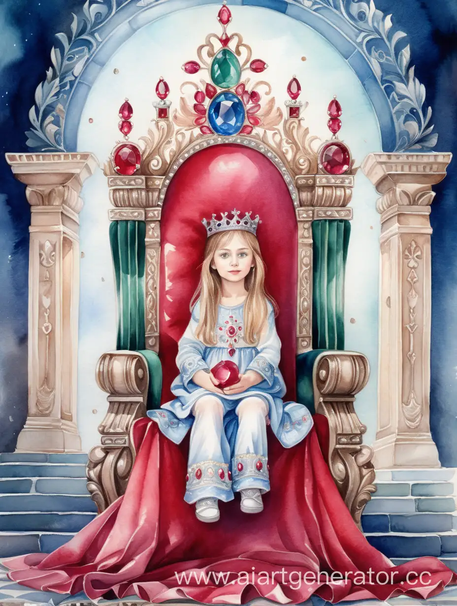 Enchanting-Watercolor-Portrait-of-a-Slavic-Little-Princess-on-a-RubyAdorned-Throne-in-a-Palace-at-Night