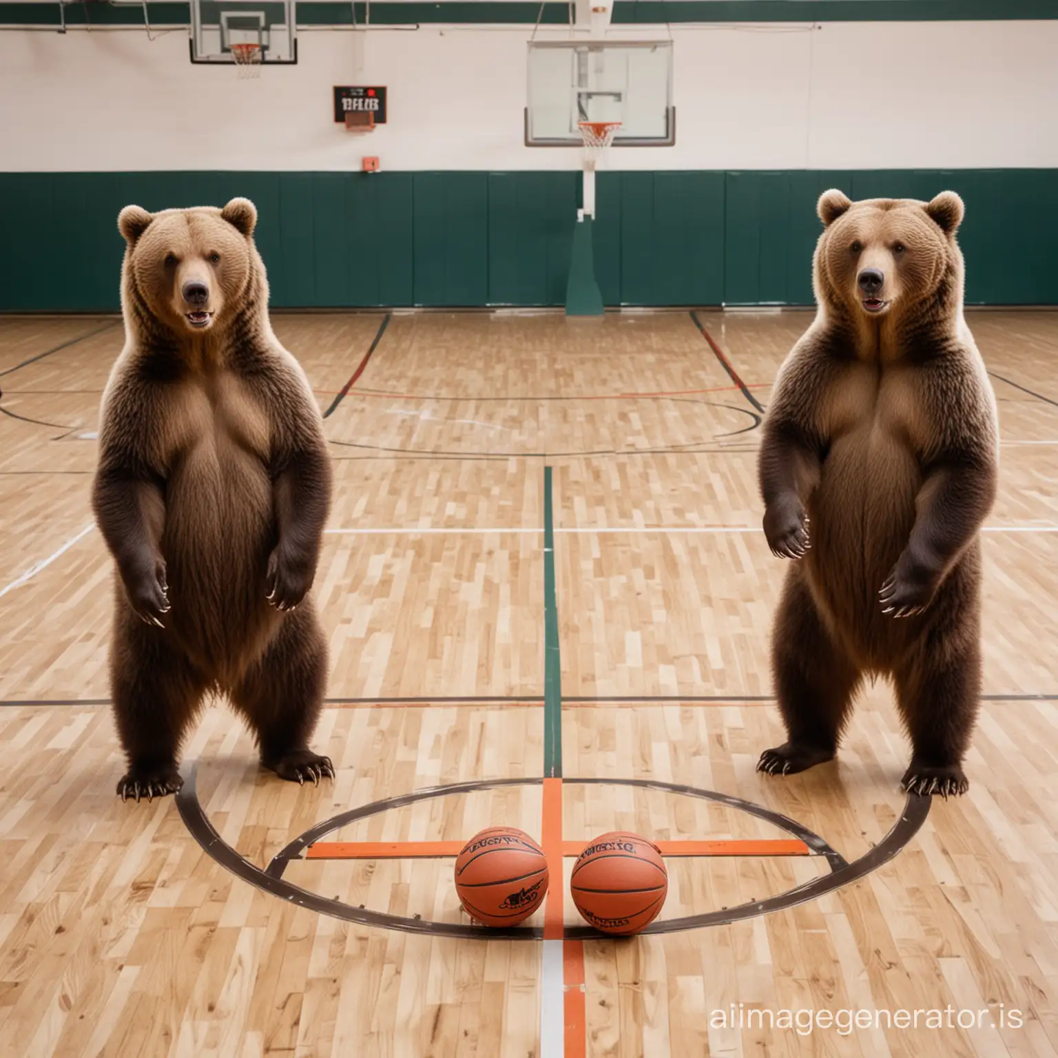 Grizzly-Bears-Playing-Basketball-on-Court
